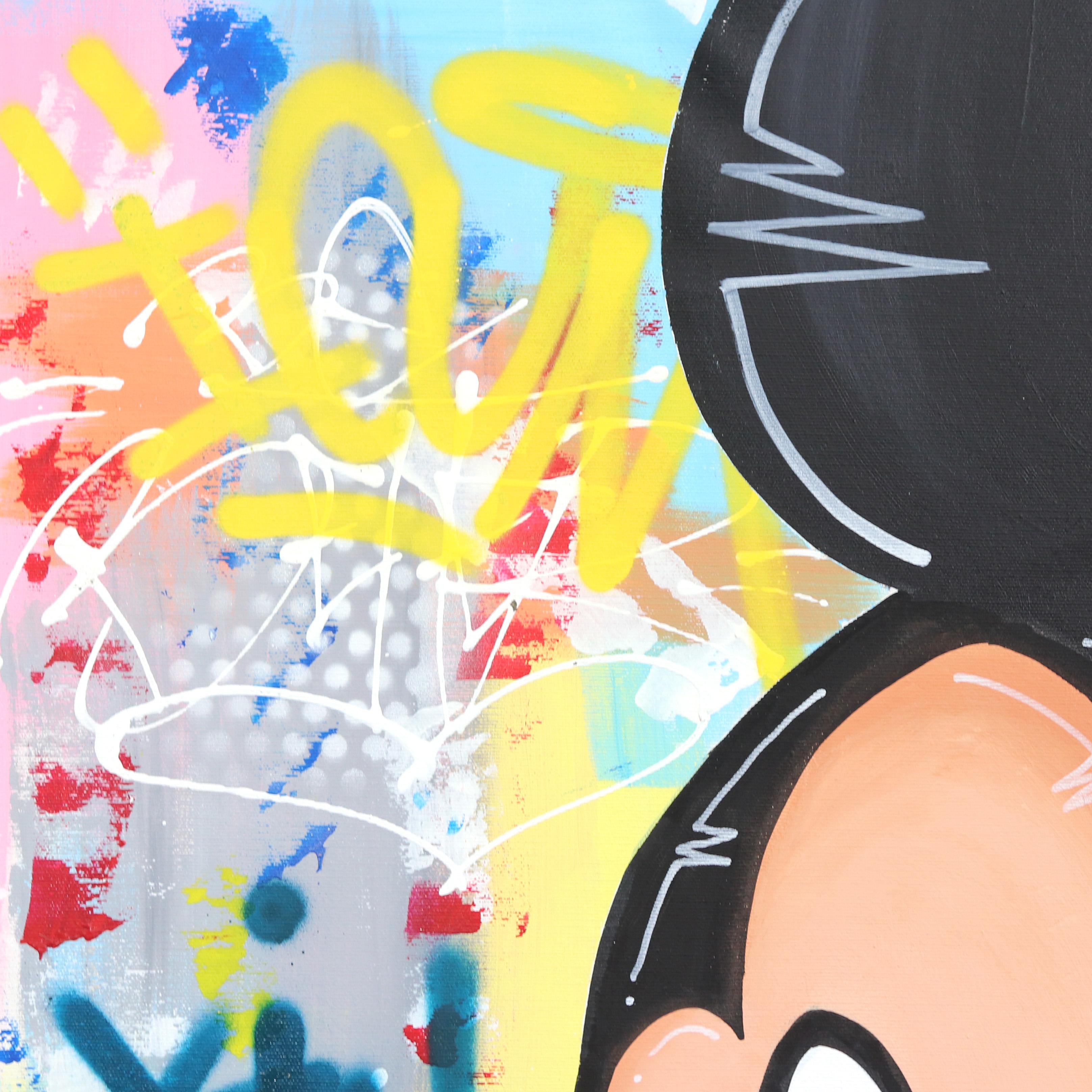 Il Paese dei Sogni di Topolino - Pittura Pop Art originale con personaggio dei cartoni animati in vendita 5