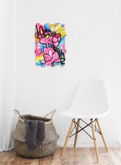 Pink Attitude - Pittura pop originale dai colori vivaci con personaggio dei cartoni animati