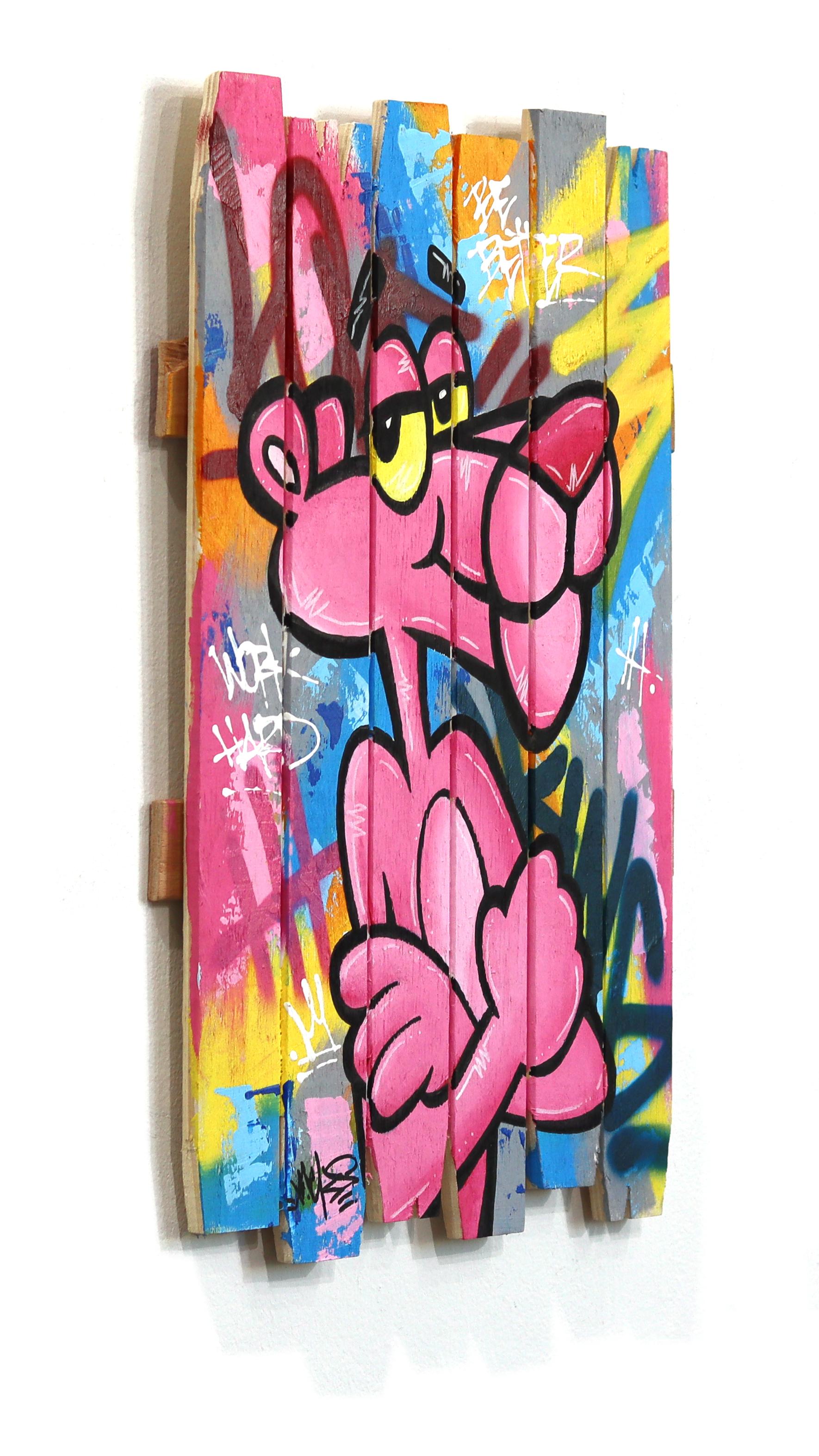 Pink Attitude - Original Vibrant Colorful Pop Art Painting w/ Cartoon Character For Sale 2