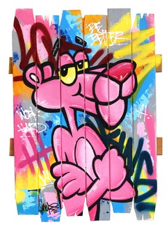 Pink Attitude - Original Vibrant Colorful Pop Art Painting w/ Cartoon Character