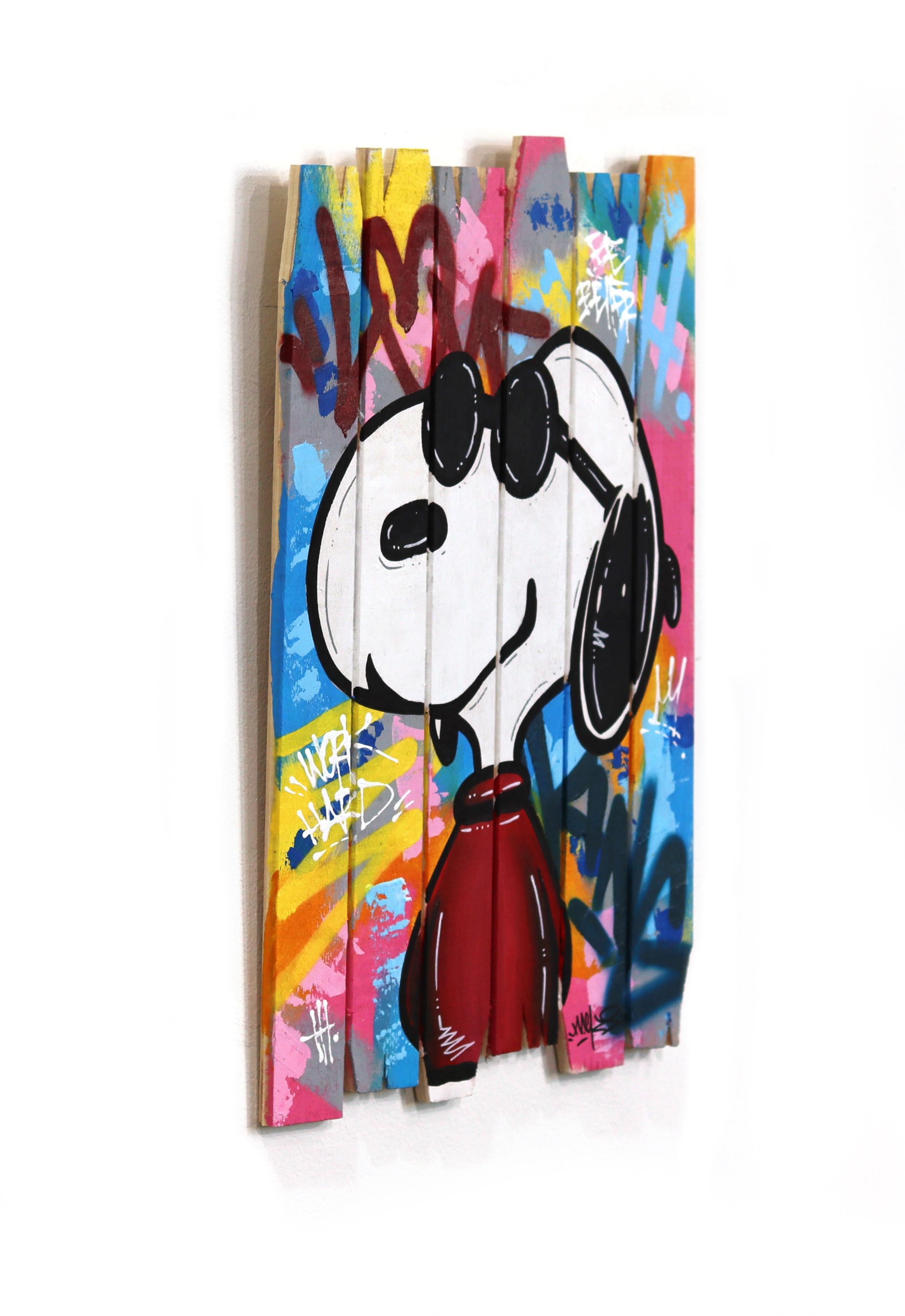 Street Life - Graffiti Pop Art original de colores vibrantes con dibujo animado de Snoopy en venta 1