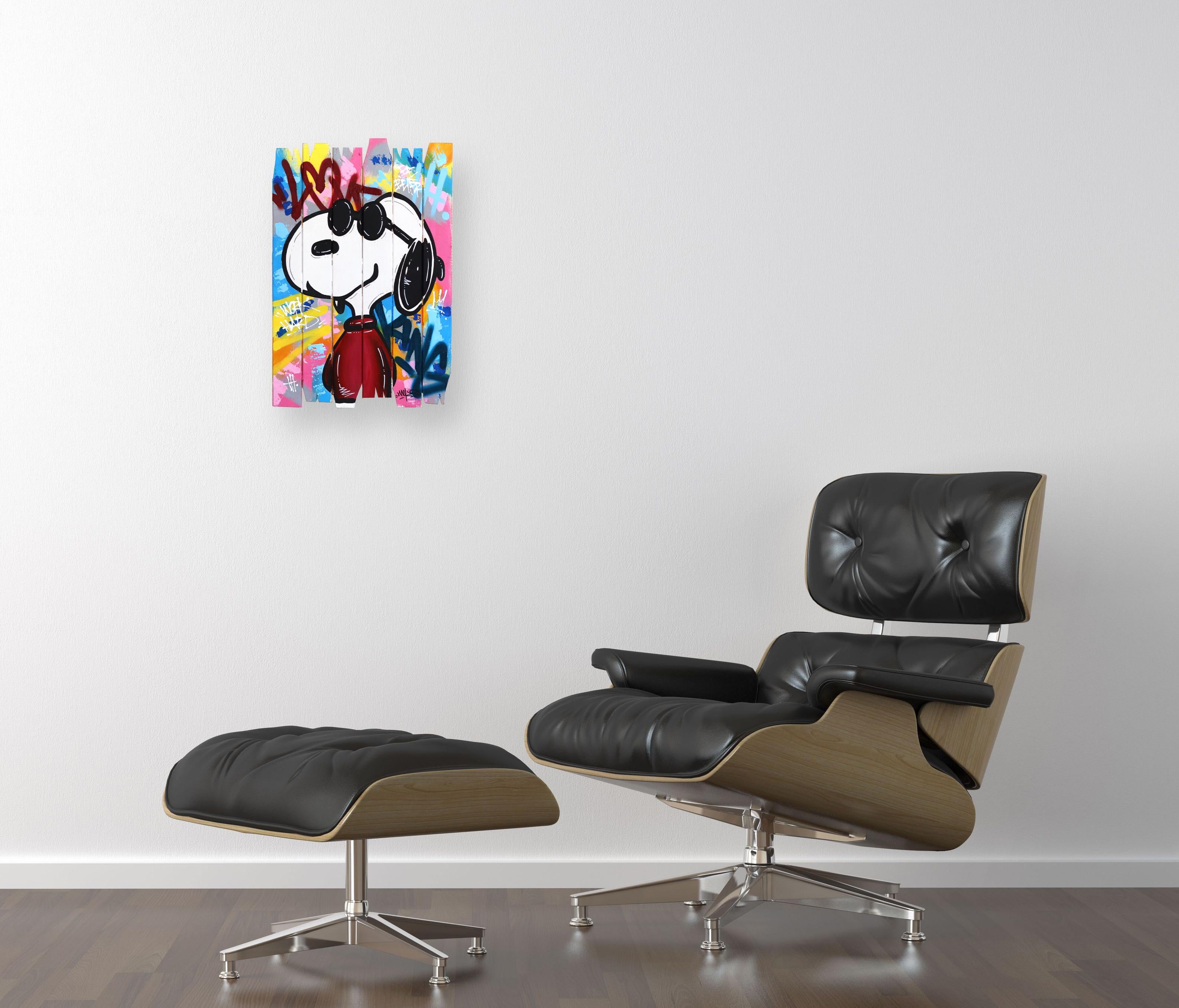 Street Life - Graffiti Pop Art original de colores vibrantes con dibujo animado de Snoopy en venta 3