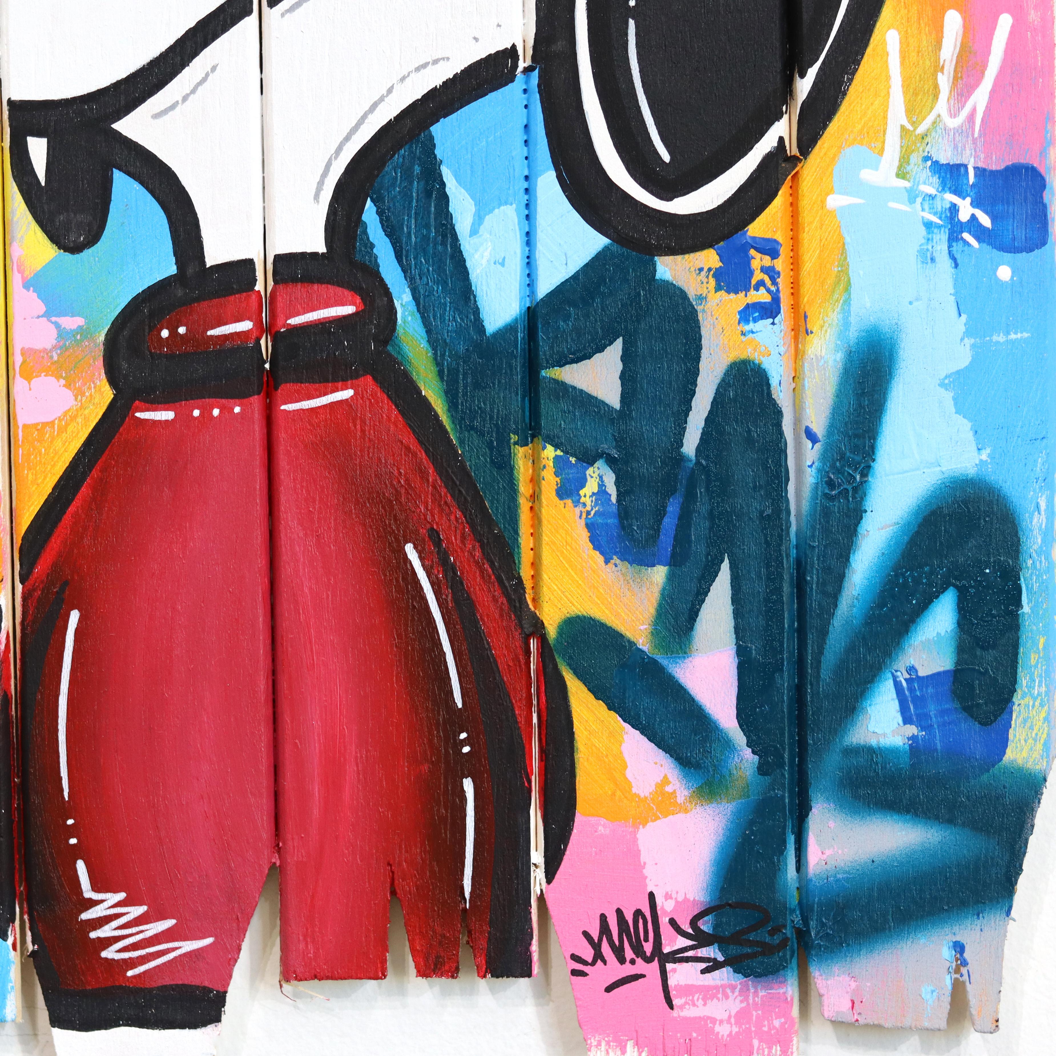 Street Life - Graffiti Pop Art original de colores vibrantes con dibujo animado de Snoopy en venta 4