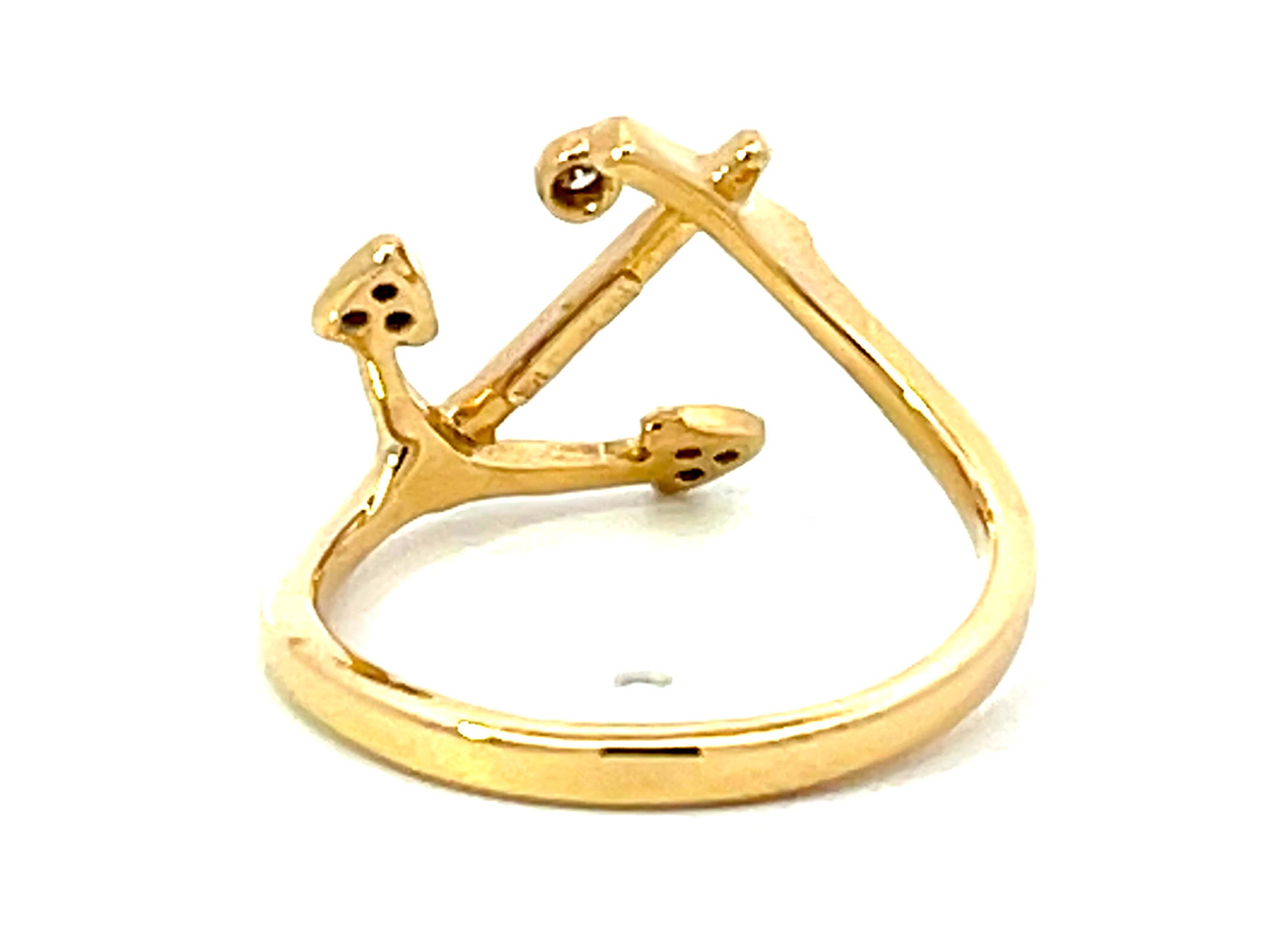 Women's or Men's Nahoku Diamond Anchor Ring in 14K Yellow Gold For Sale