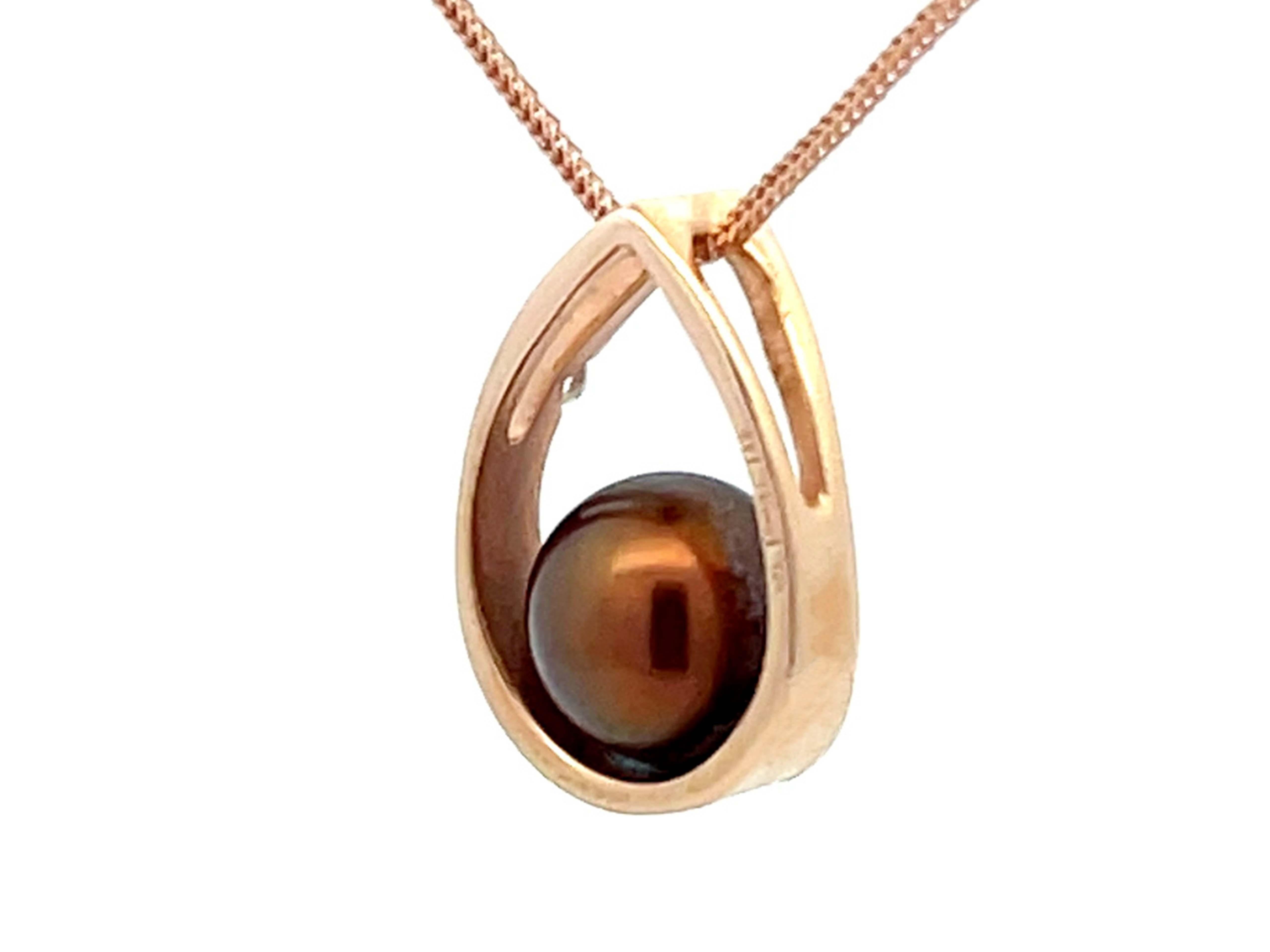 Brilliant Cut NaHoku Diamond and Chocolate Pearl Necklace 14k Rose Gold