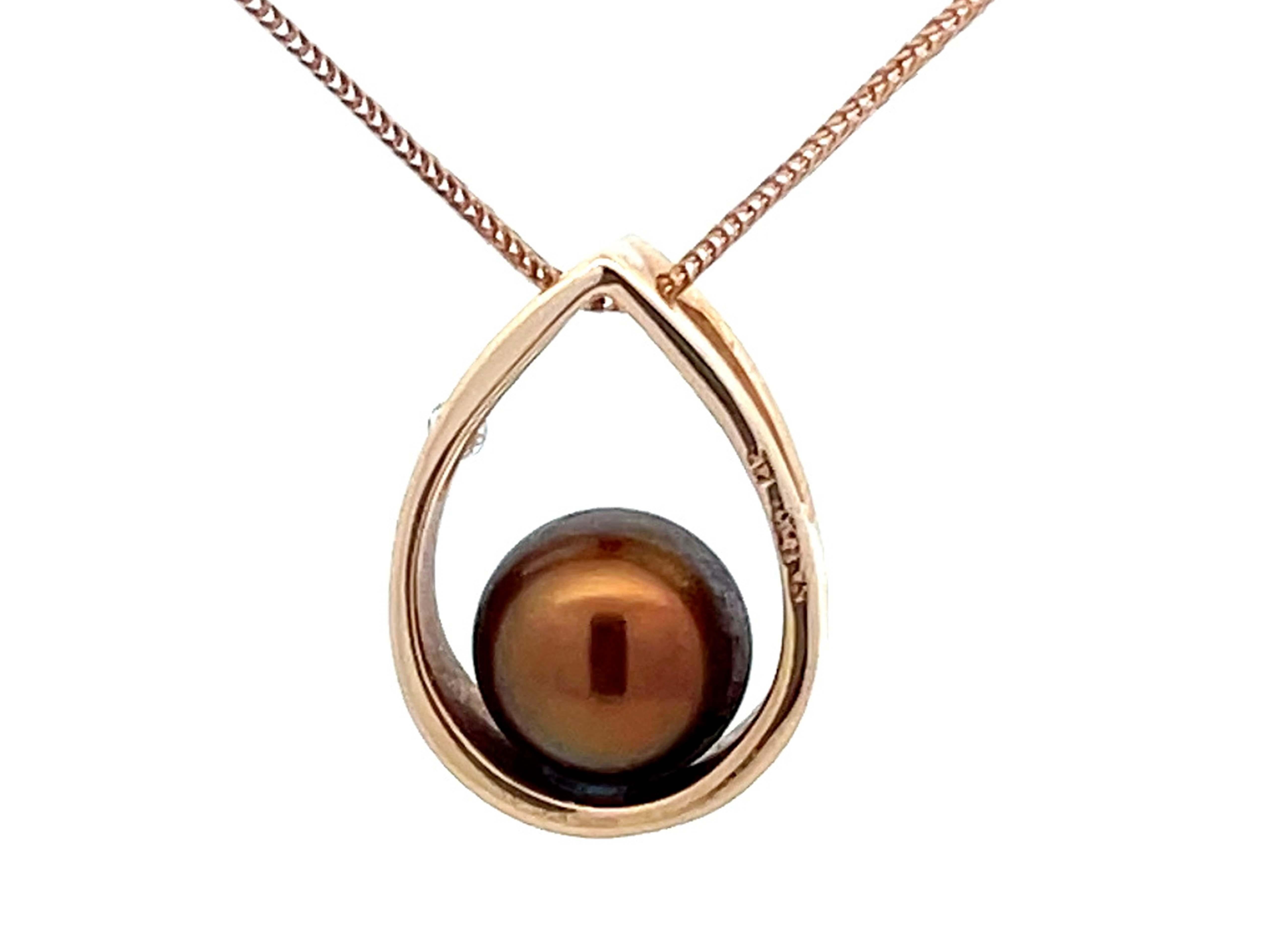 NaHoku Diamond and Chocolate Pearl Necklace 14k Rose Gold 1
