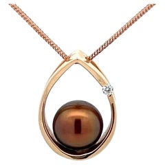 NaHoku Diamond and Chocolate Pearl Necklace 14k Rose Gold
