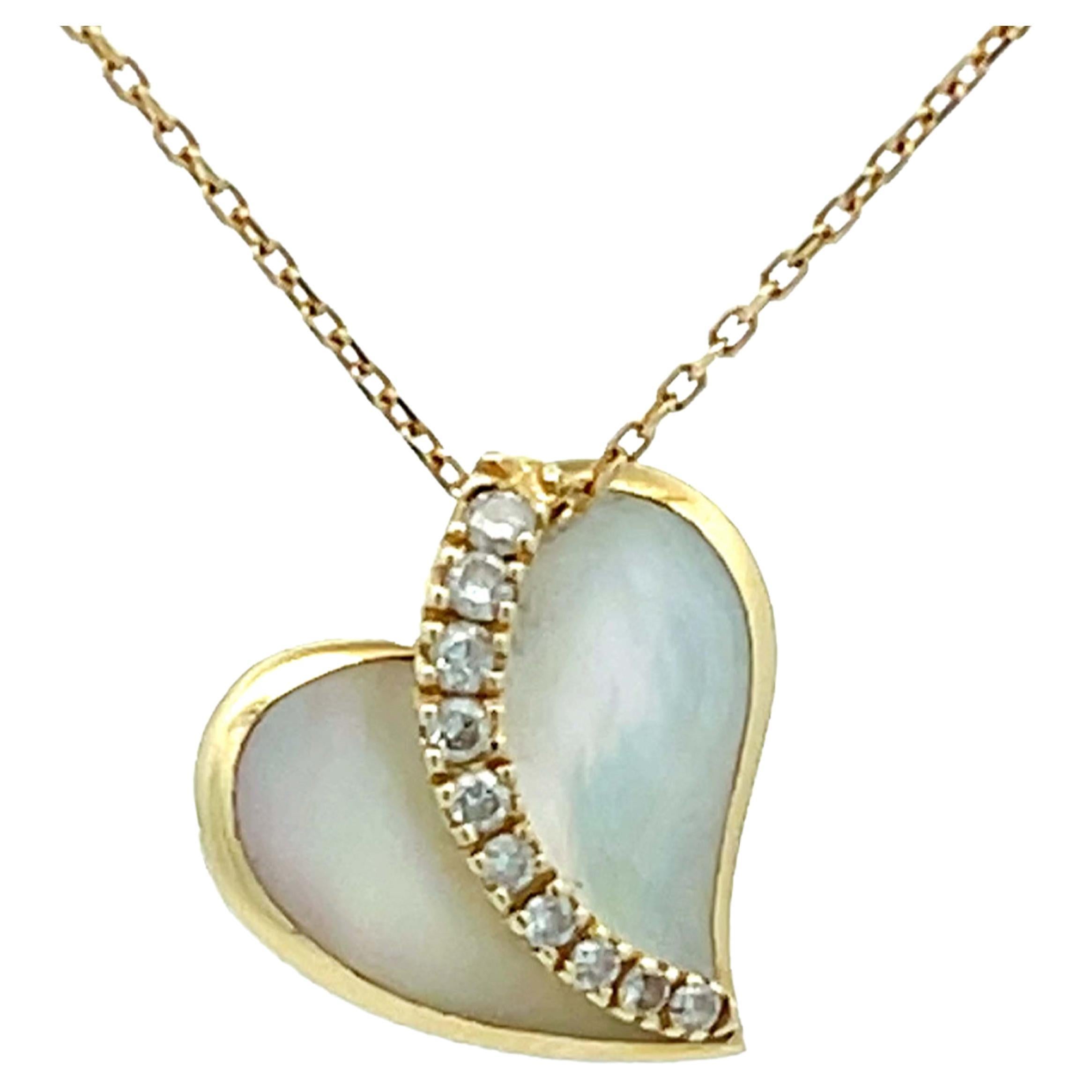 Na Hoku Diamond Heart Necklace in 14k Yellow Gold For Sale