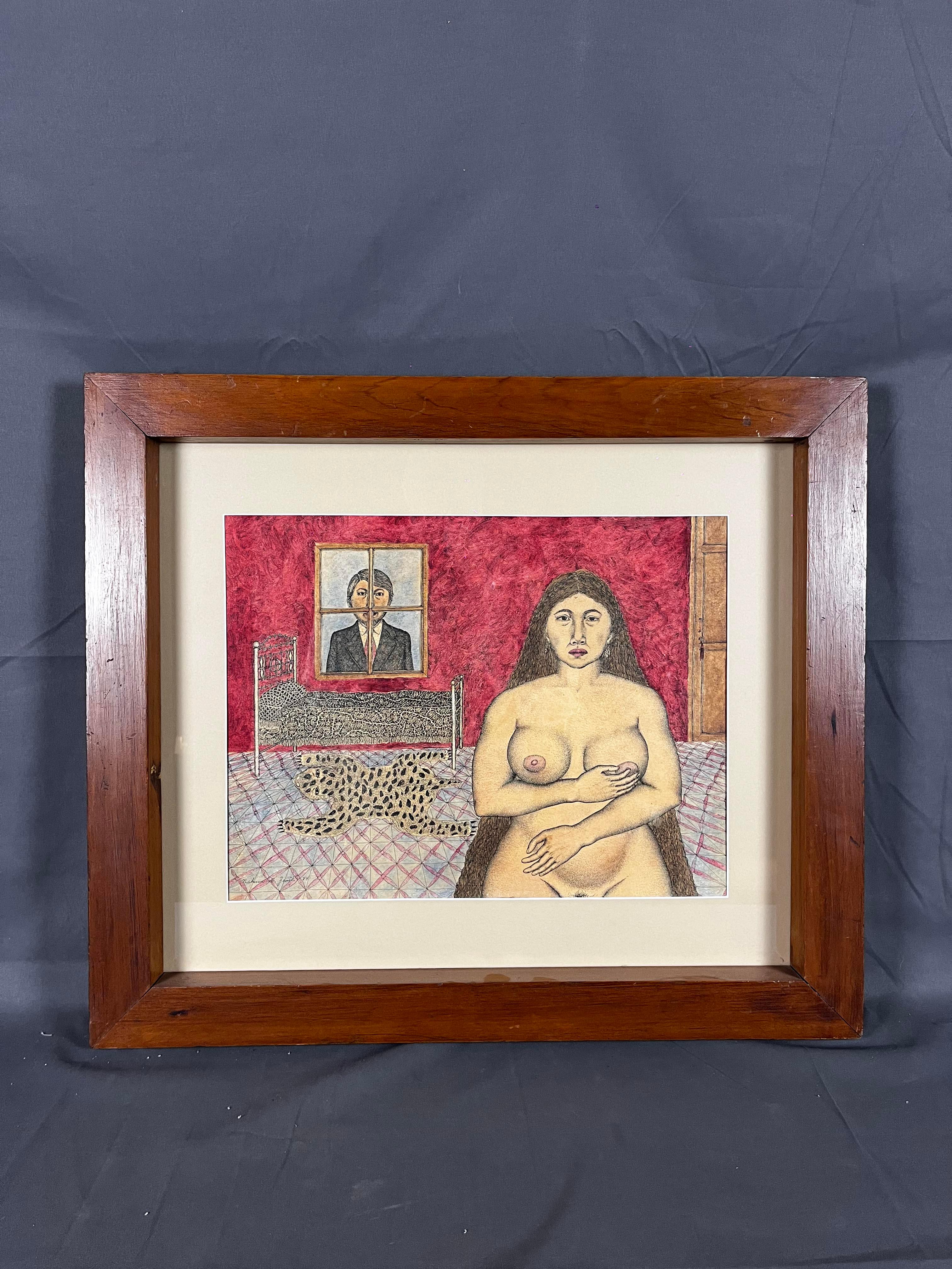 Un dipinto a tecnica mista su cartone del pittore e scultore messicano Nahúm B. Zenil. L'opera presenta un doppio autoritratto dell'artista. Il ritratto in primo piano lo mostra come una donna nuda in una stanza con un letto e un tappeto leopardato