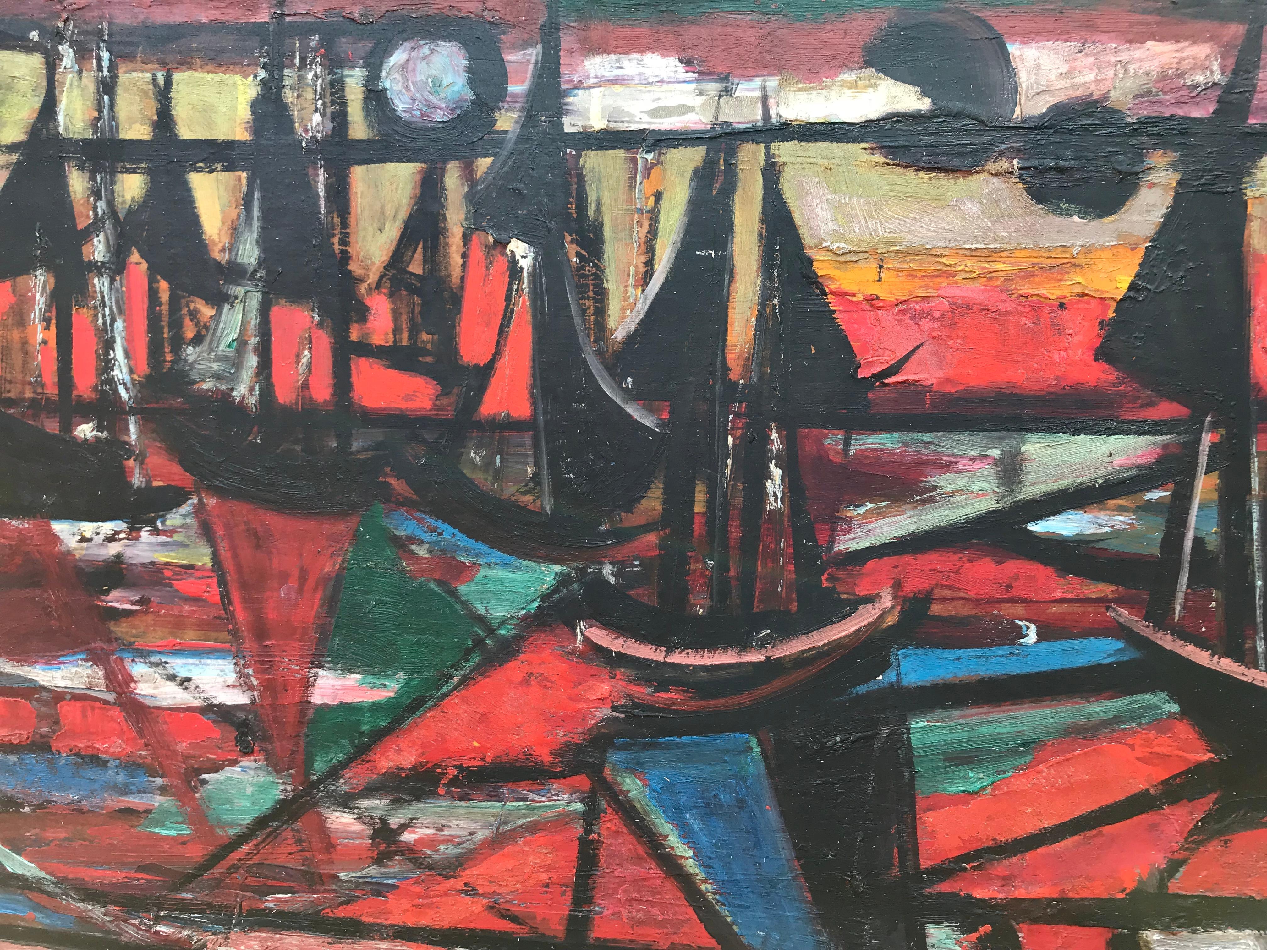 “Abstract Sailing, 1945” - Black Abstract Painting by Nahum Tschacbasov