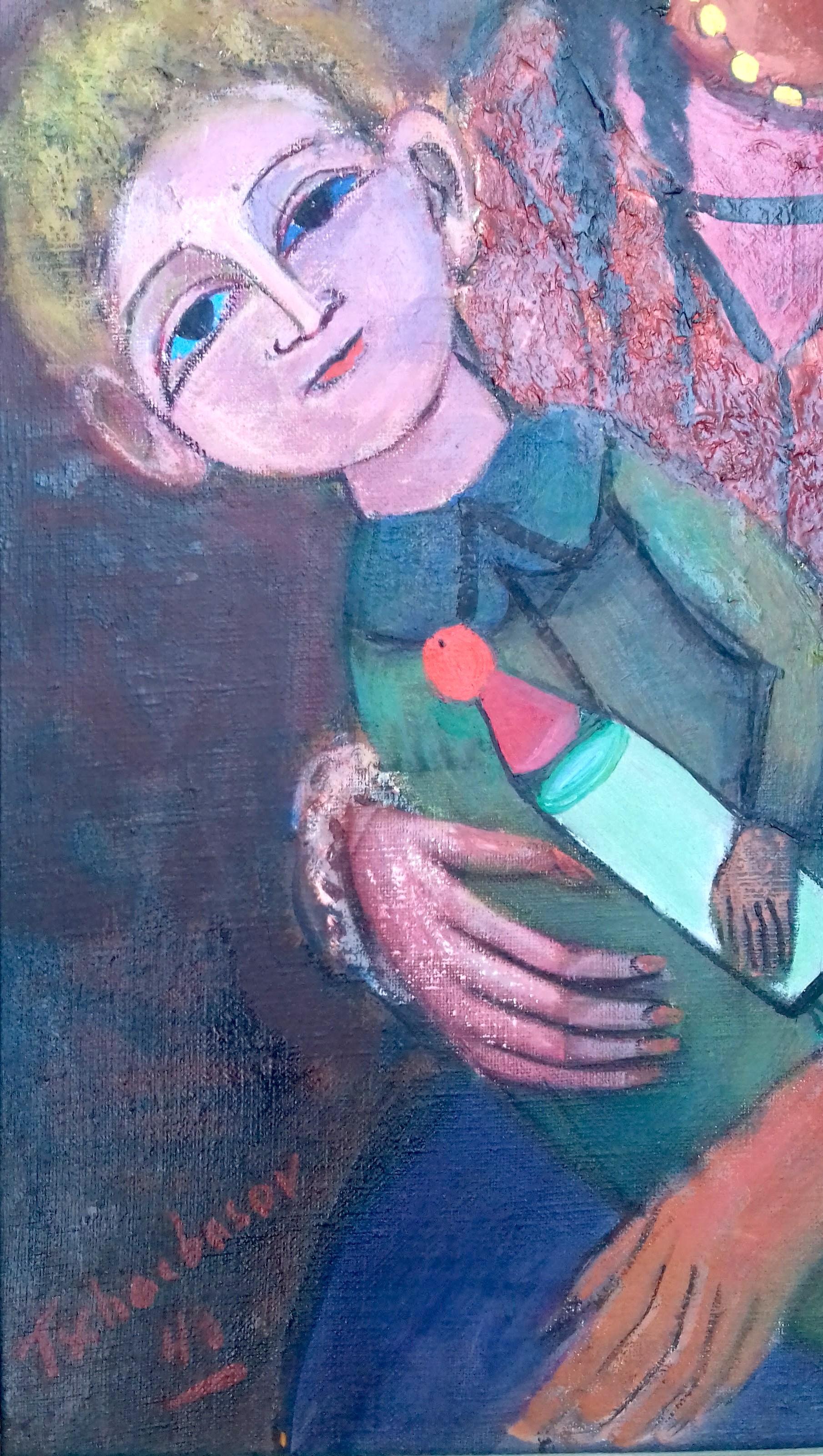 Amerikanisches modernistisches Gemälde Madonna Mutter und Kind, WPA, Jüdisch New York  (Amerikanische Moderne), Painting, von Nahum Tschacbasov