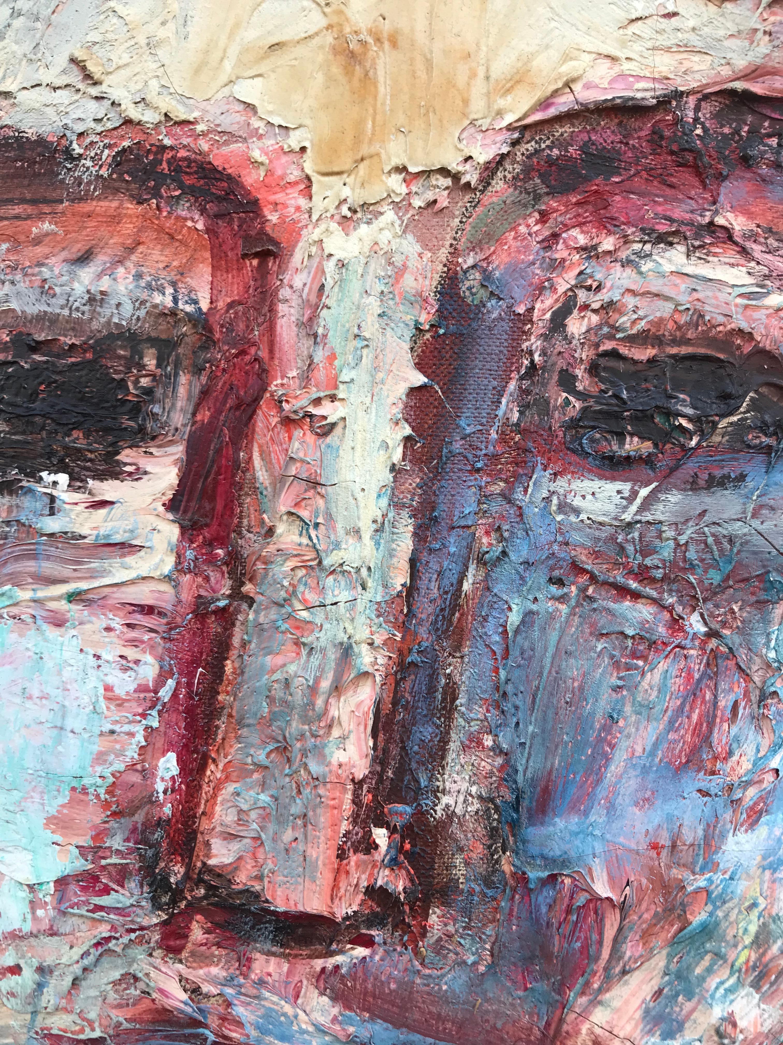 “Impasto Woman” - Gray Portrait Painting by Nahum Tschacbasov