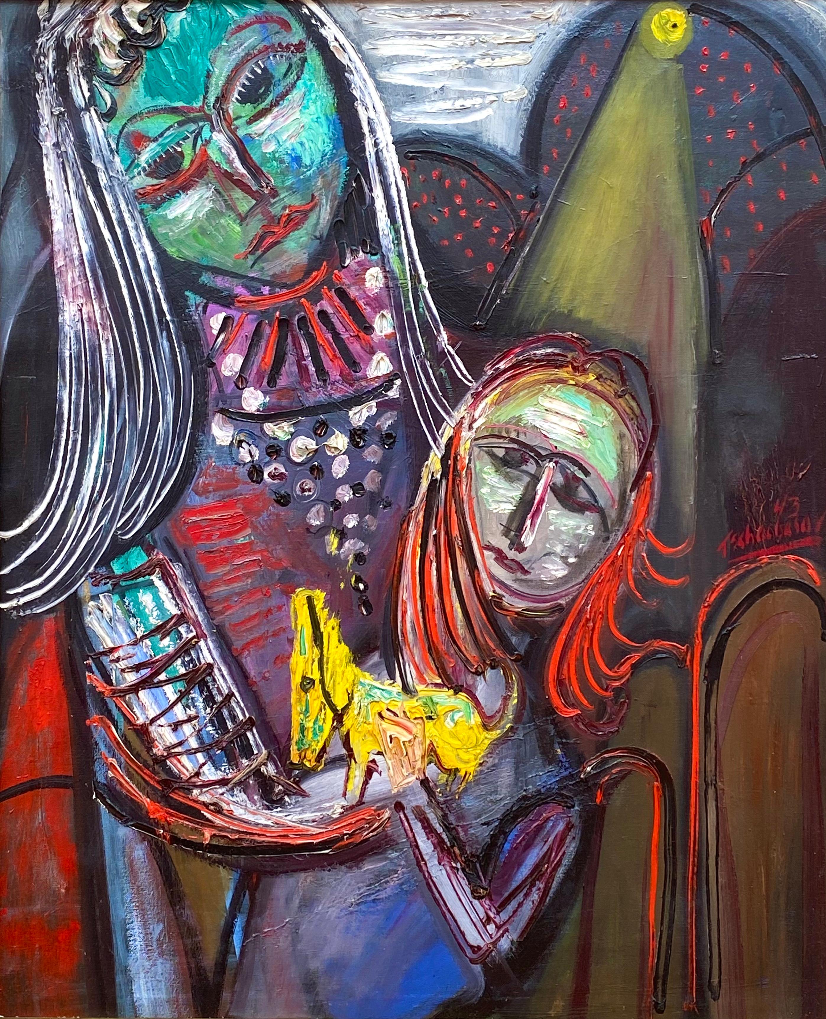Mère et enfant - Expressionnisme abstrait Painting par Nahum Tschacbasov