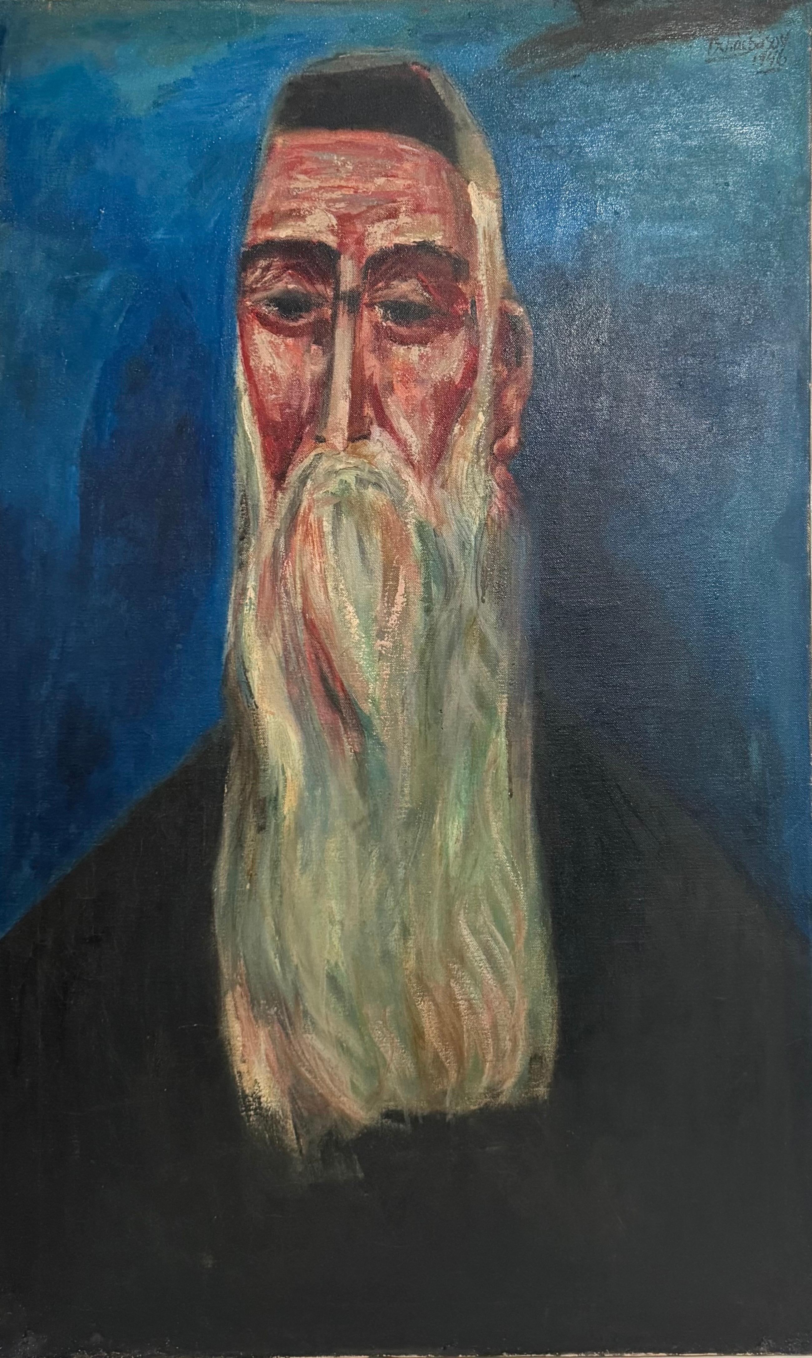 Seltene 1946 WWII Judaica Abstraktes Ölgemälde Nahum Tschacbasov WPA Künstler Rabbi im Angebot 9