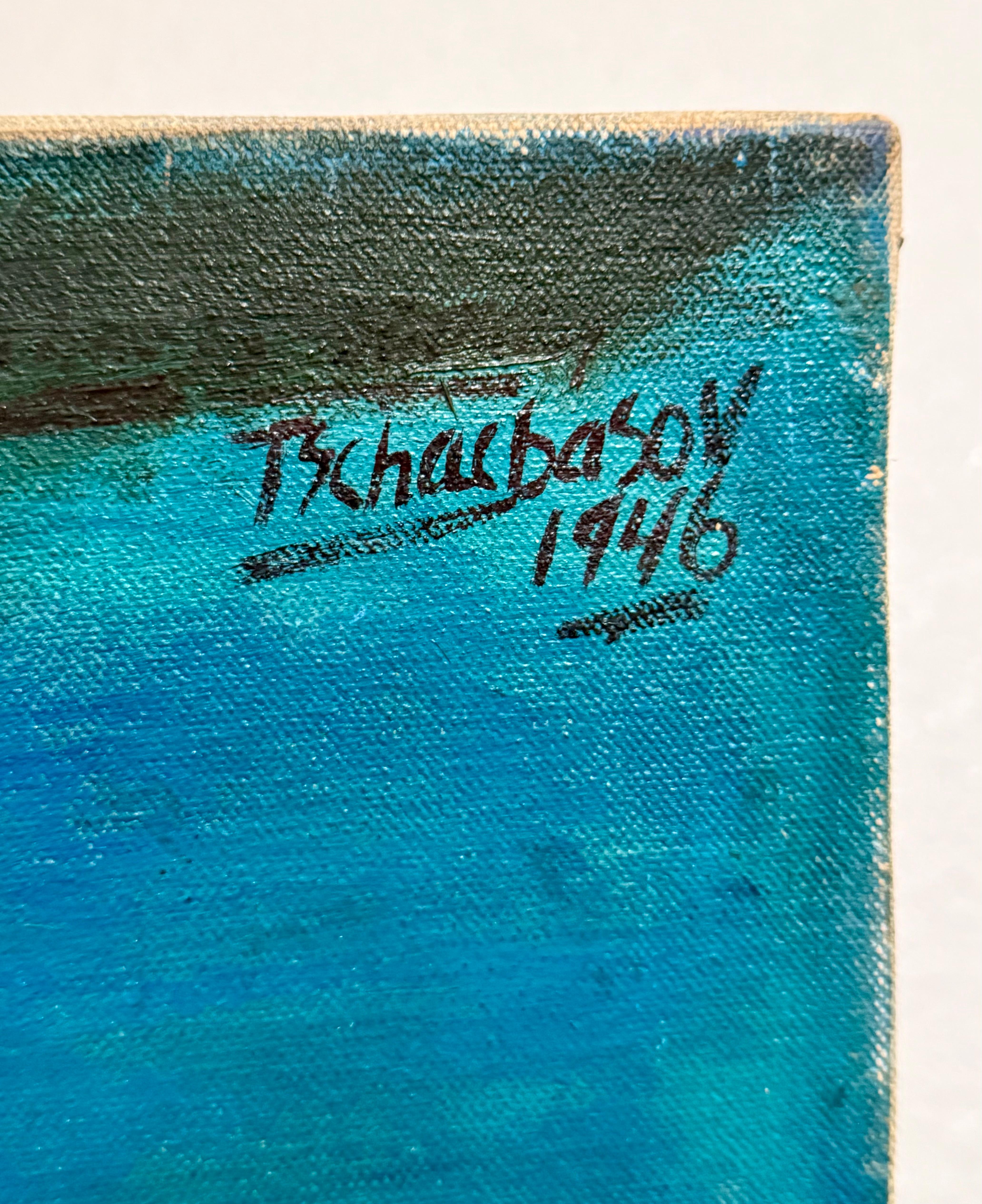 Seltene 1946 WWII Judaica Abstraktes Ölgemälde Nahum Tschacbasov WPA Künstler Rabbi im Angebot 1