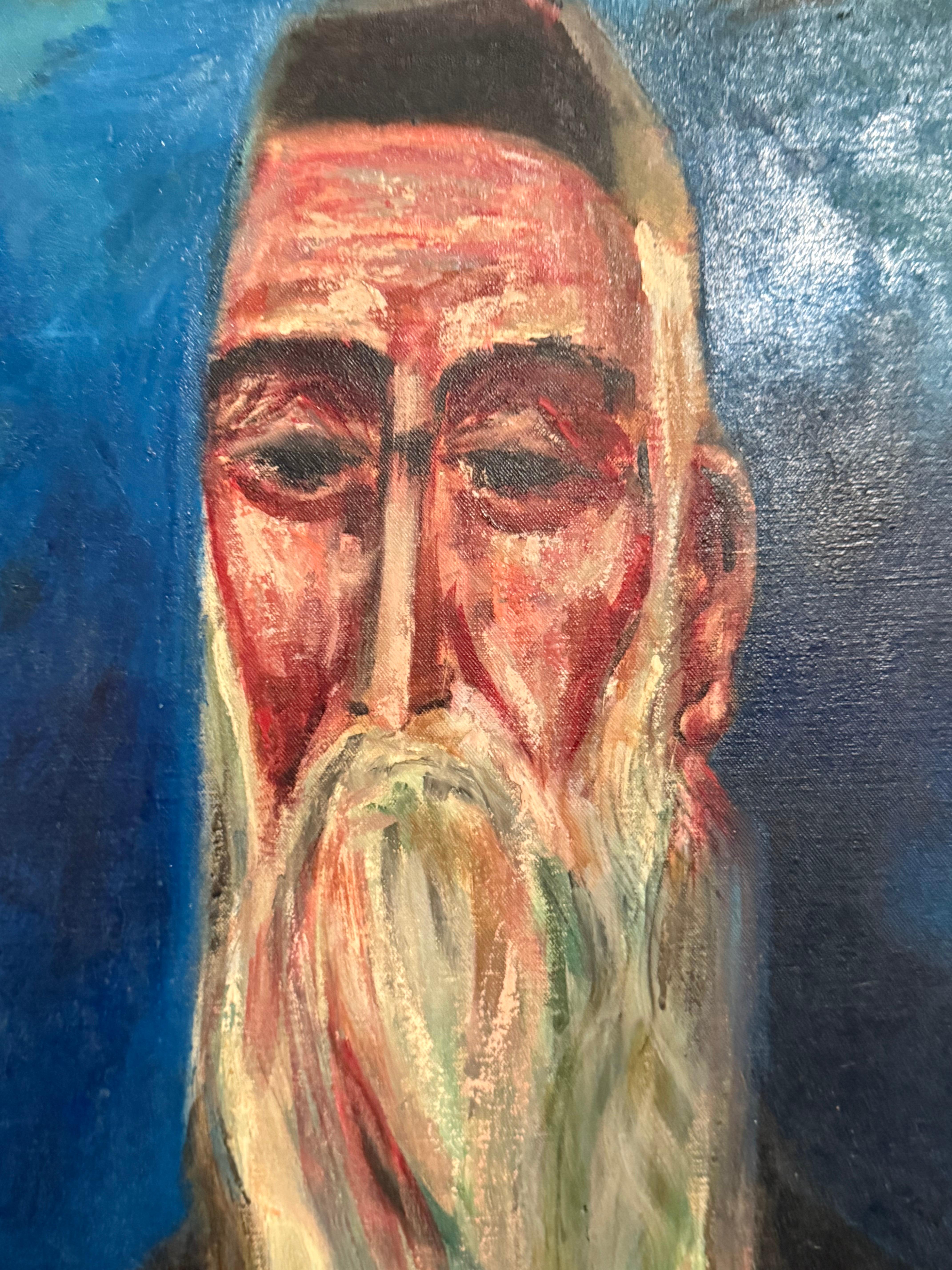 Seltene 1946 WWII Judaica Abstraktes Ölgemälde Nahum Tschacbasov WPA Künstler Rabbi im Angebot 2
