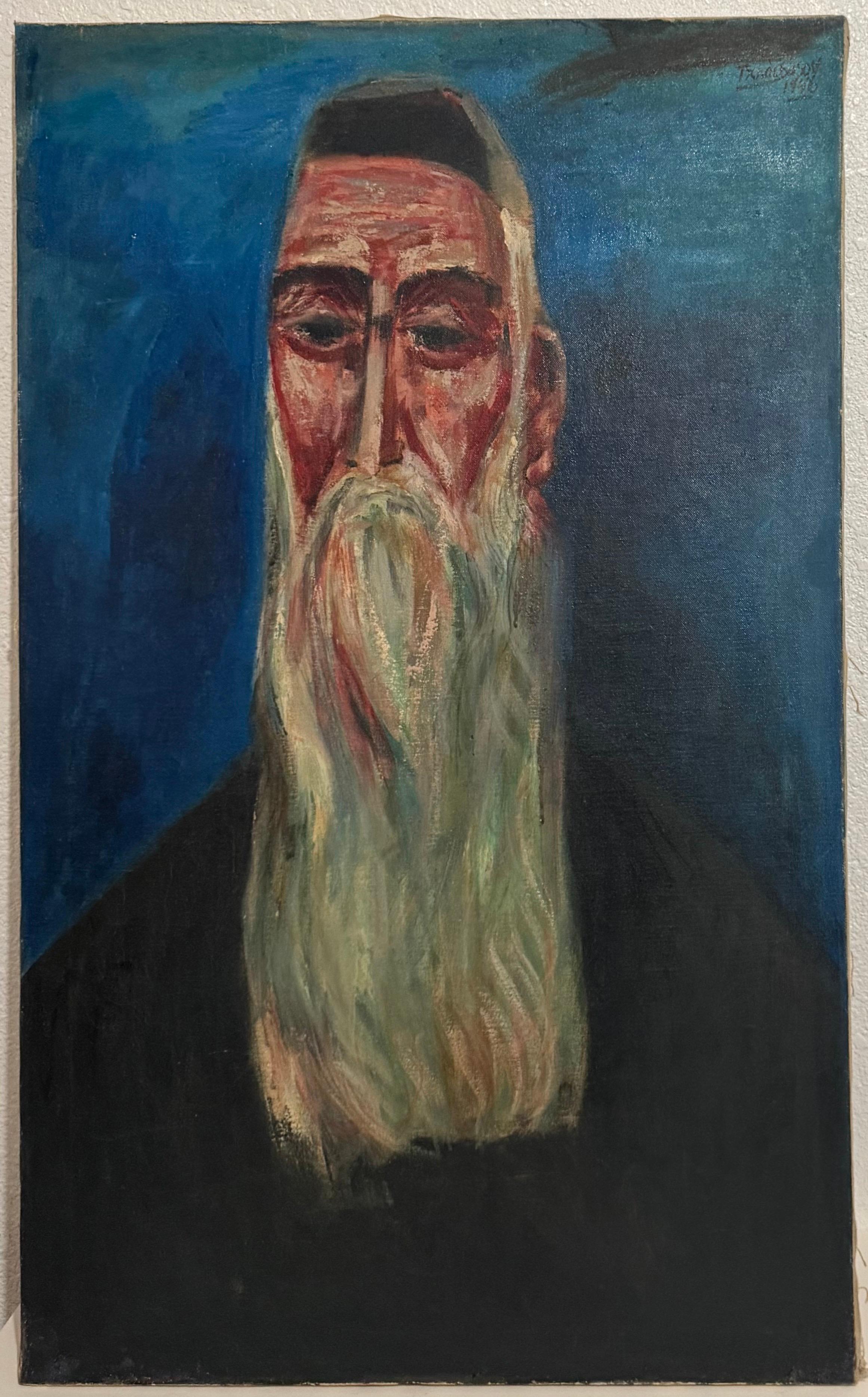 Seltene 1946 WWII Judaica Abstraktes Ölgemälde Nahum Tschacbasov WPA Künstler Rabbi im Angebot 3