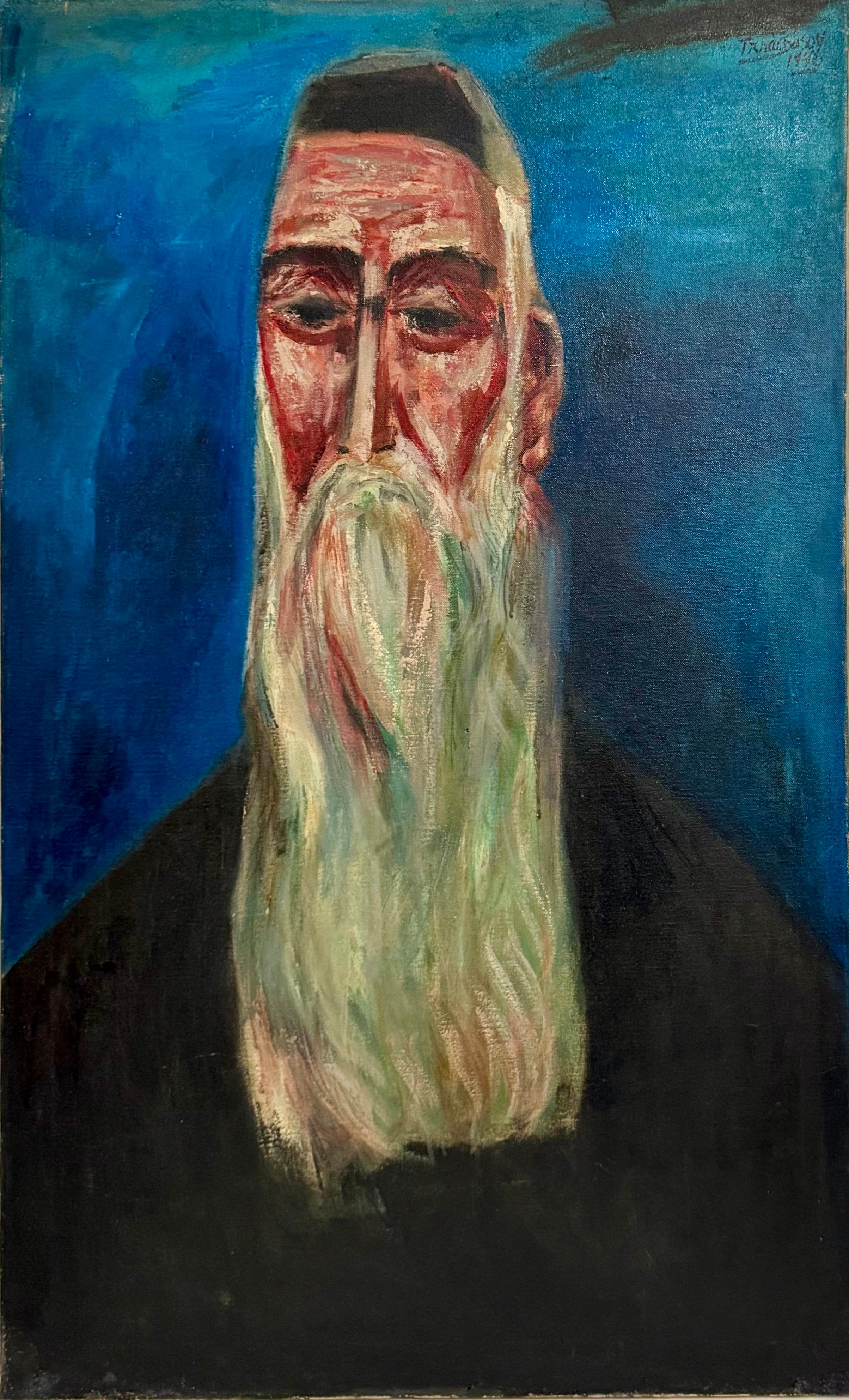Seltene 1946 WWII Judaica Abstraktes Ölgemälde Nahum Tschacbasov WPA Künstler Rabbi im Angebot 5