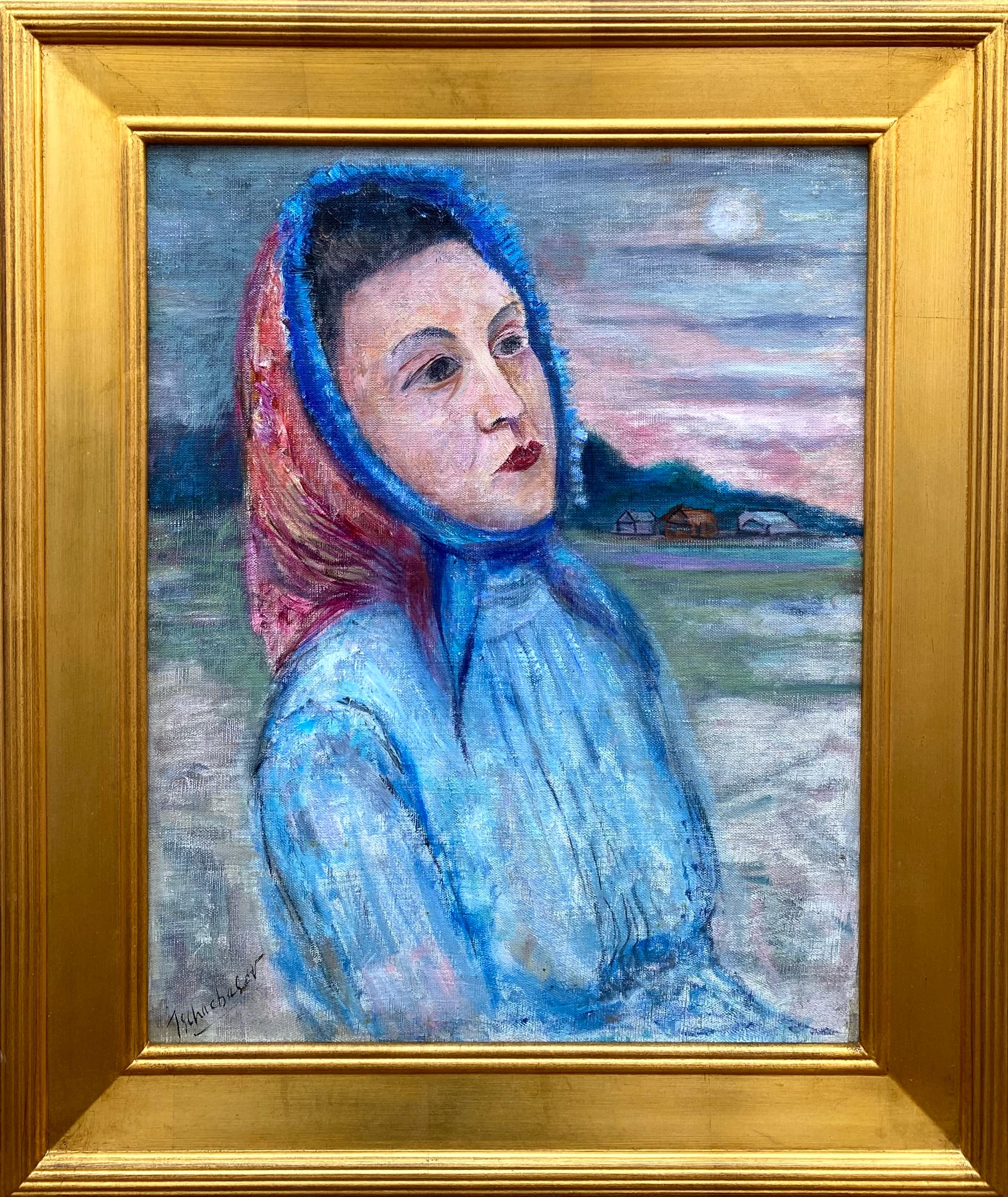 “Russian Peasant Woman” - Modern Painting by Nahum Tschacbasov