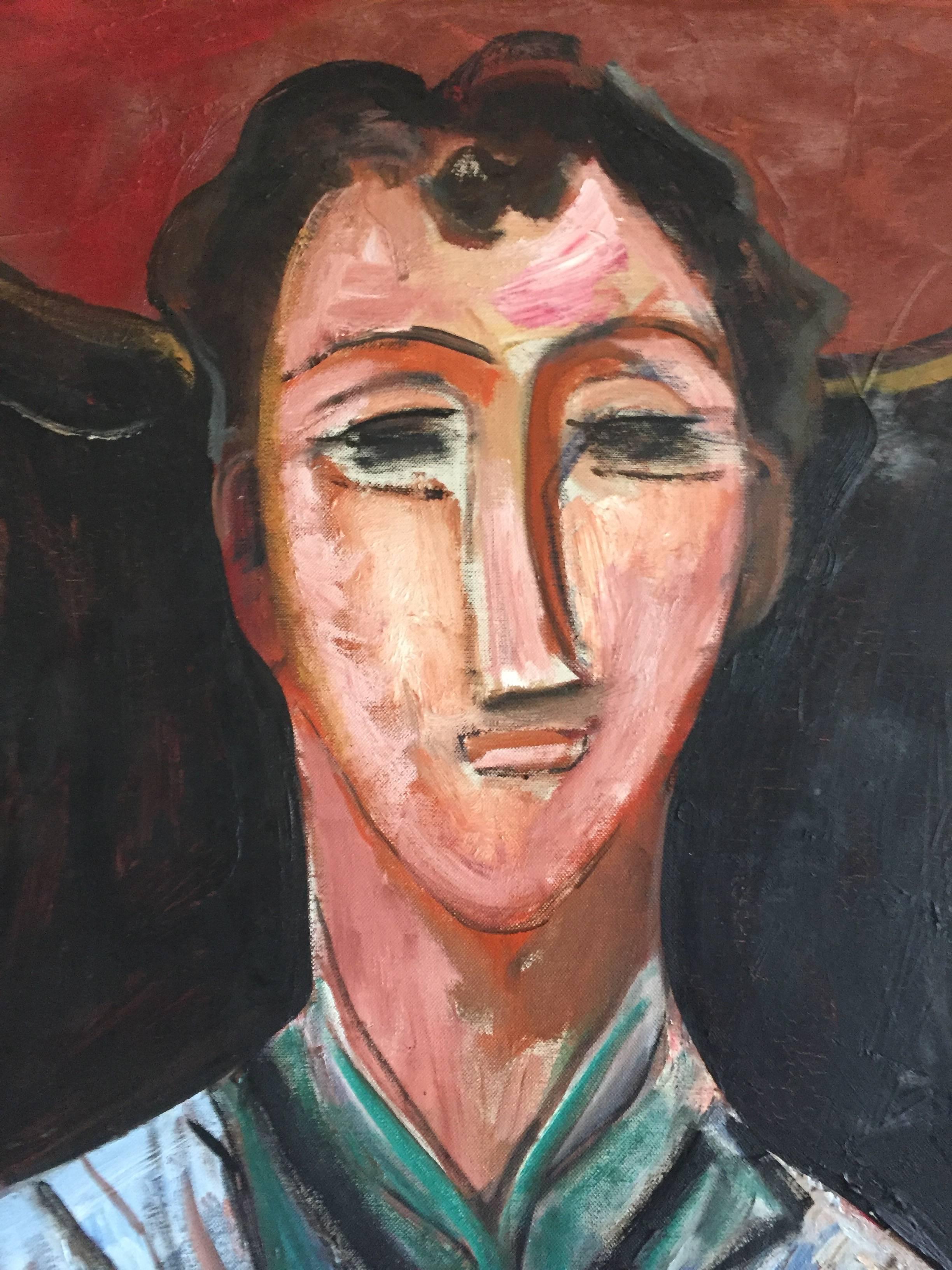 Sitzender Mann Porträt, großes modernistisches Ölgemälde, WPA-Künstler – Painting von Nahum Tschacbasov