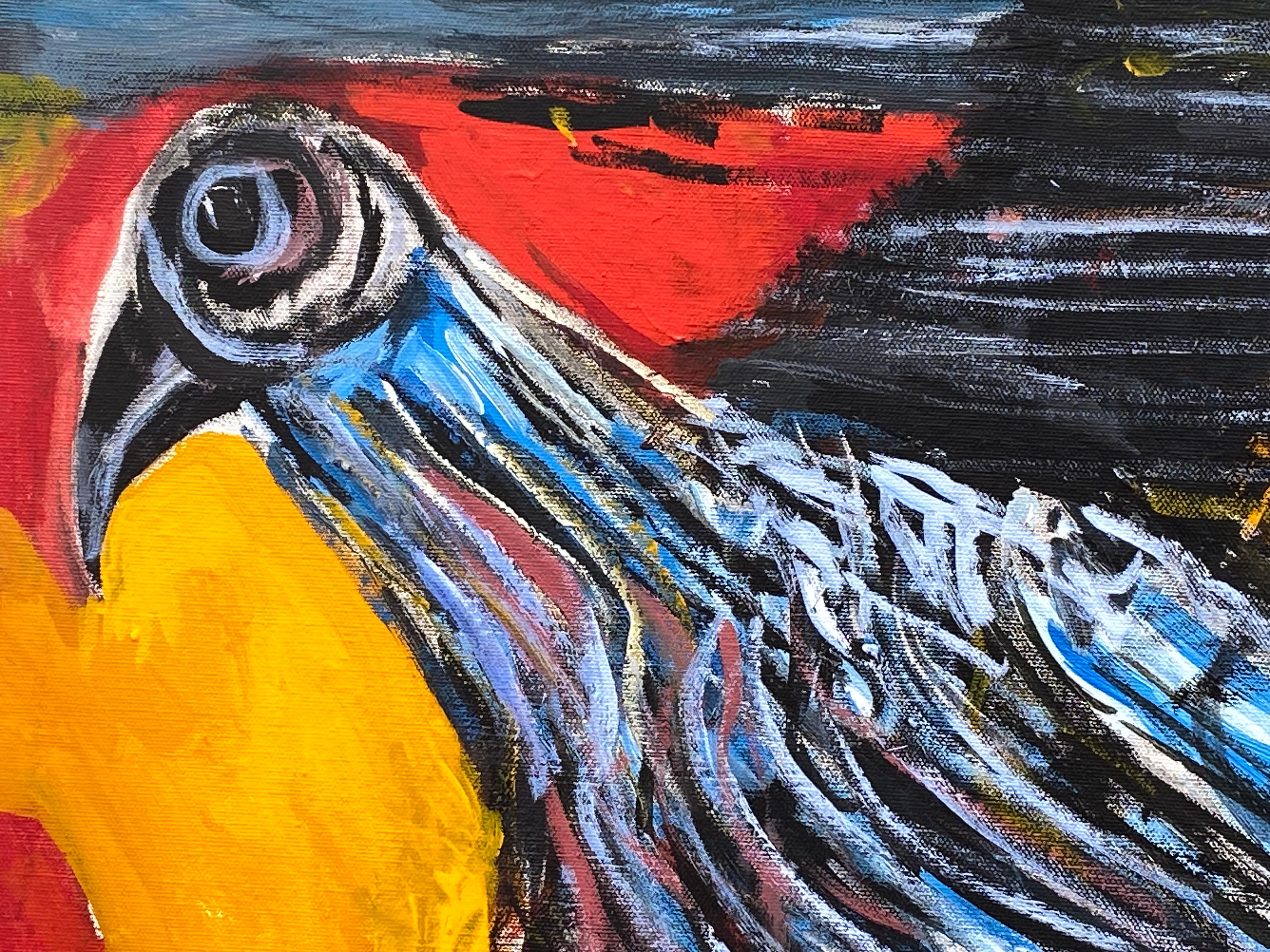 Original acrylic paint on canvas of a large bird at rest by the Russian/American artist, Nahum Tschacbasov.  Signed lower right and dated 1980. Artist inventory label upper right on stretcher verso. Condition is very good, no restorations. Presently