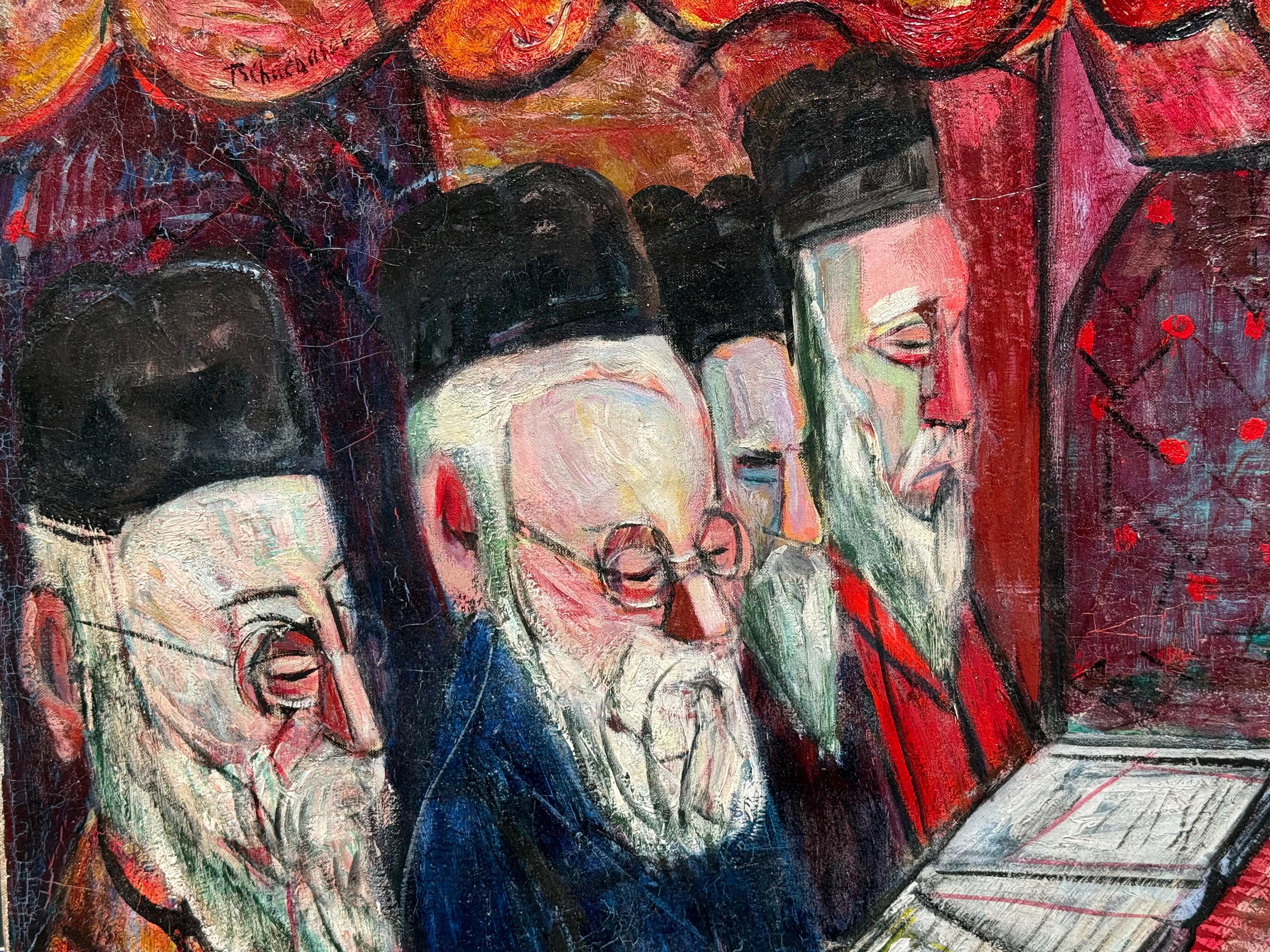 Original oil on canvas painting by the well known Russian/American artist, Nahum Tschacbasov.. The painting depicts a group of rabbi’s in conversation in an interior setting. Circa 1935. Signed top left by the artist. Condition is very good. Relined
