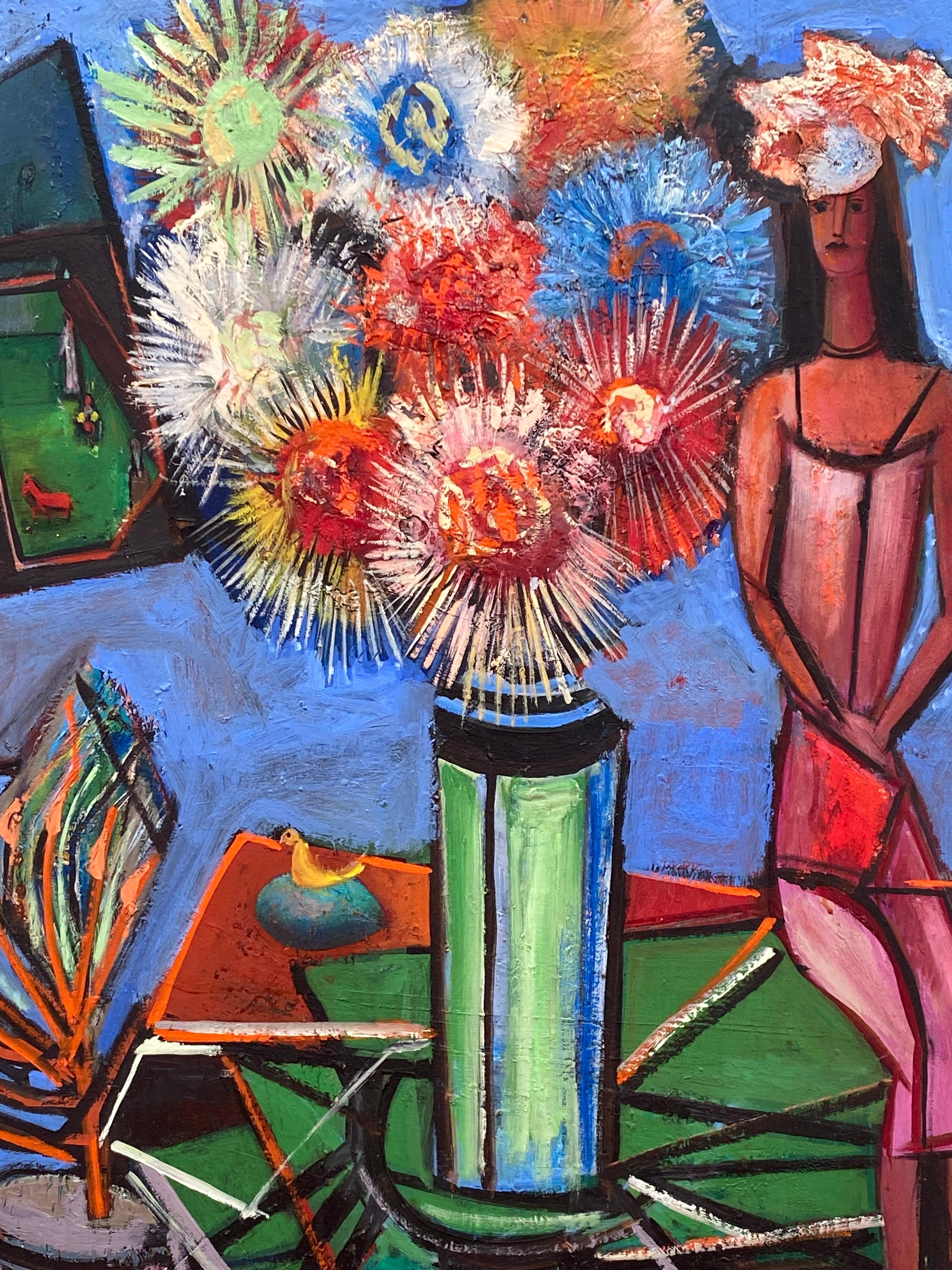 Dipinto a olio su masonite del noto artista russo/americano Nahum Tschacbasov.  Firmato in basso a destra e datato 1946. In buone condizioni. Il dipinto è incorniciato in una cornice a foglia d'oro personalizzata e contemporanea. Le misure