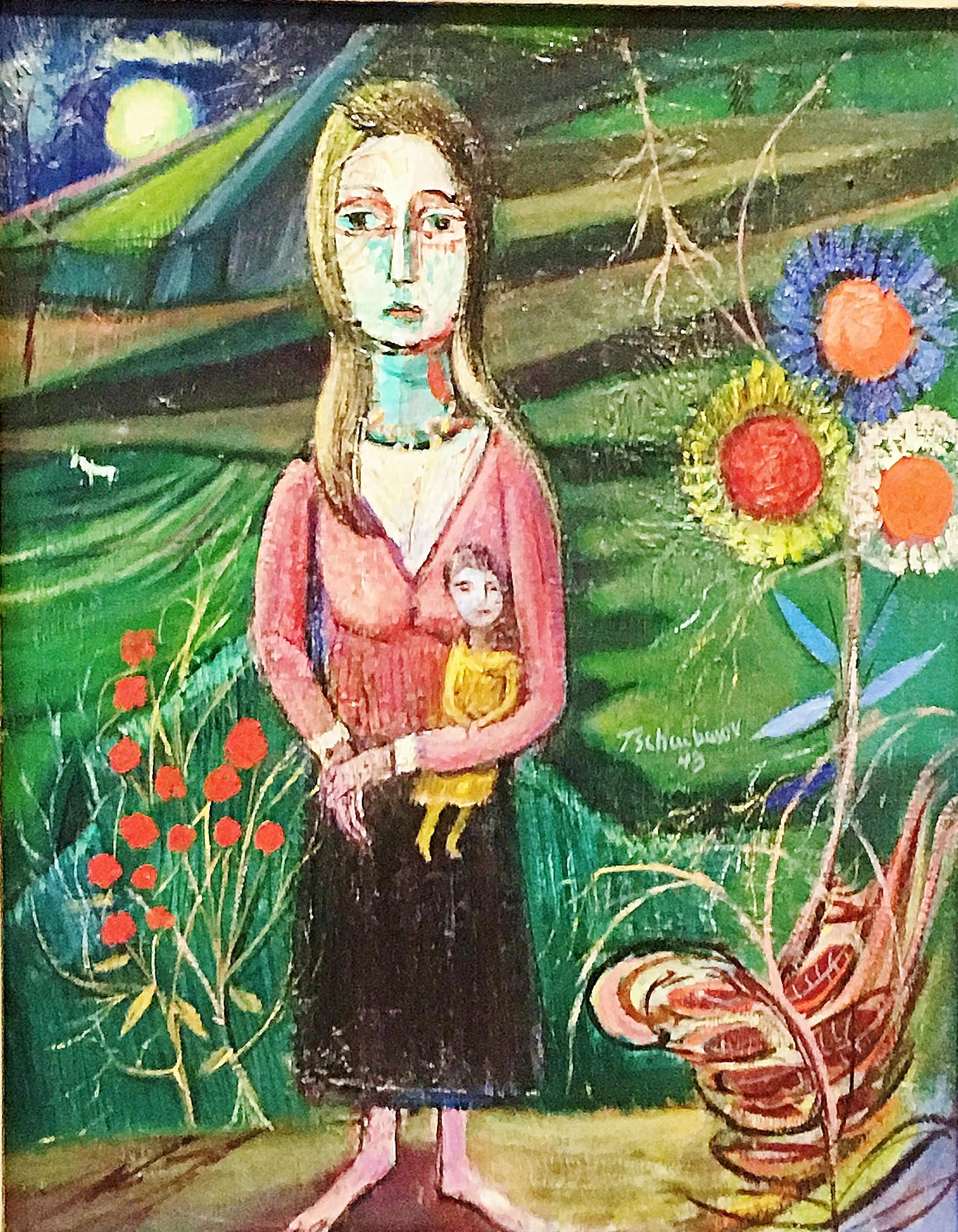 Nahum Tschacbasov Figurative Painting - Untitled, Woman and Child