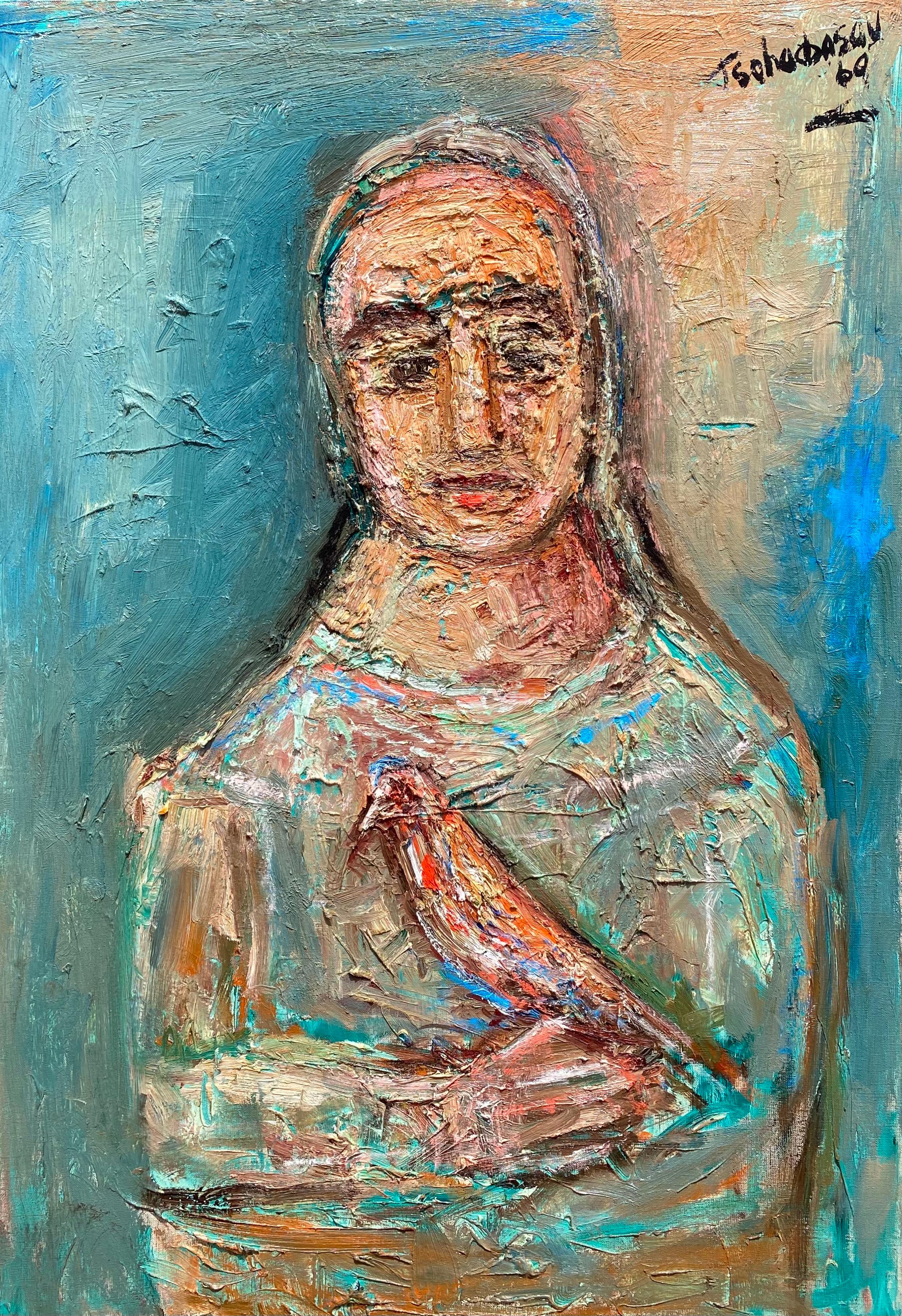 Nahum Tschacbasov Figurative Painting - “Woman Holding Bird”