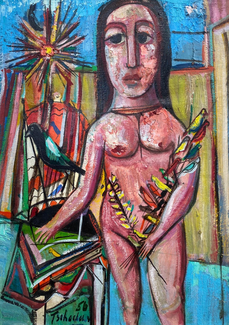 Nahum Tschacbasov Nude Painting - “Woman with Birds”
