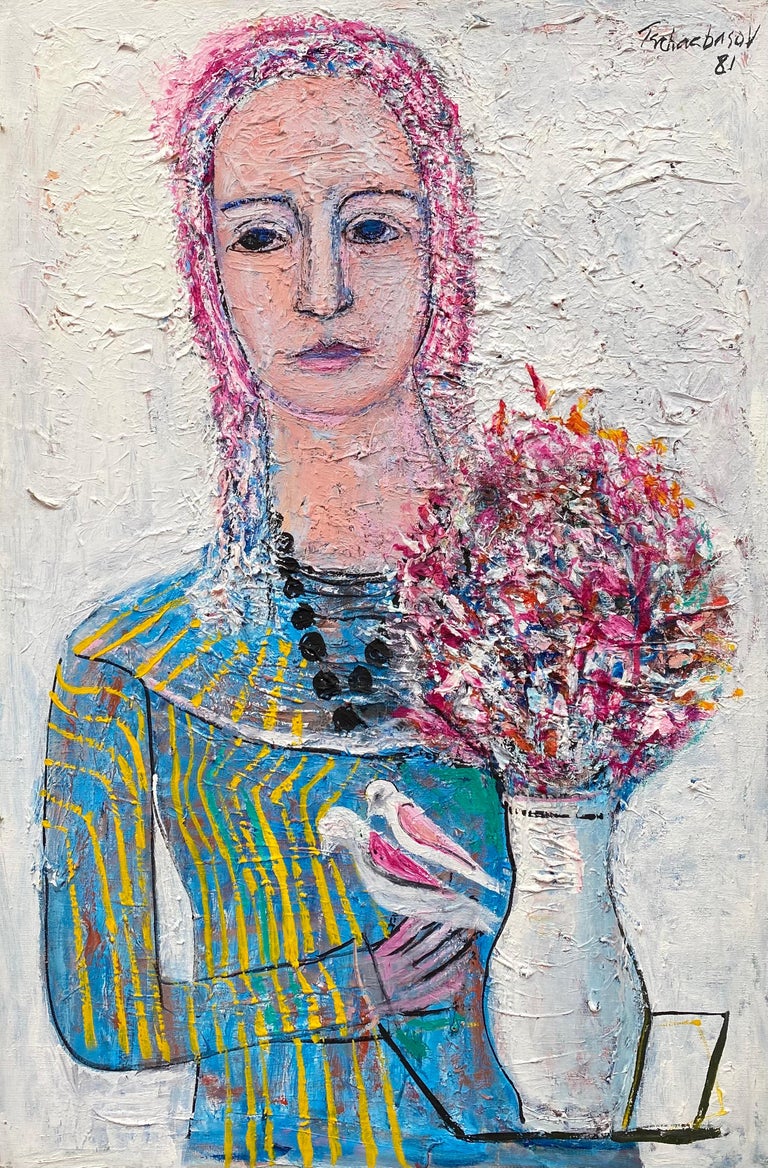 Nahum Tschacbasov Abstract Painting - “Woman with Birds”
