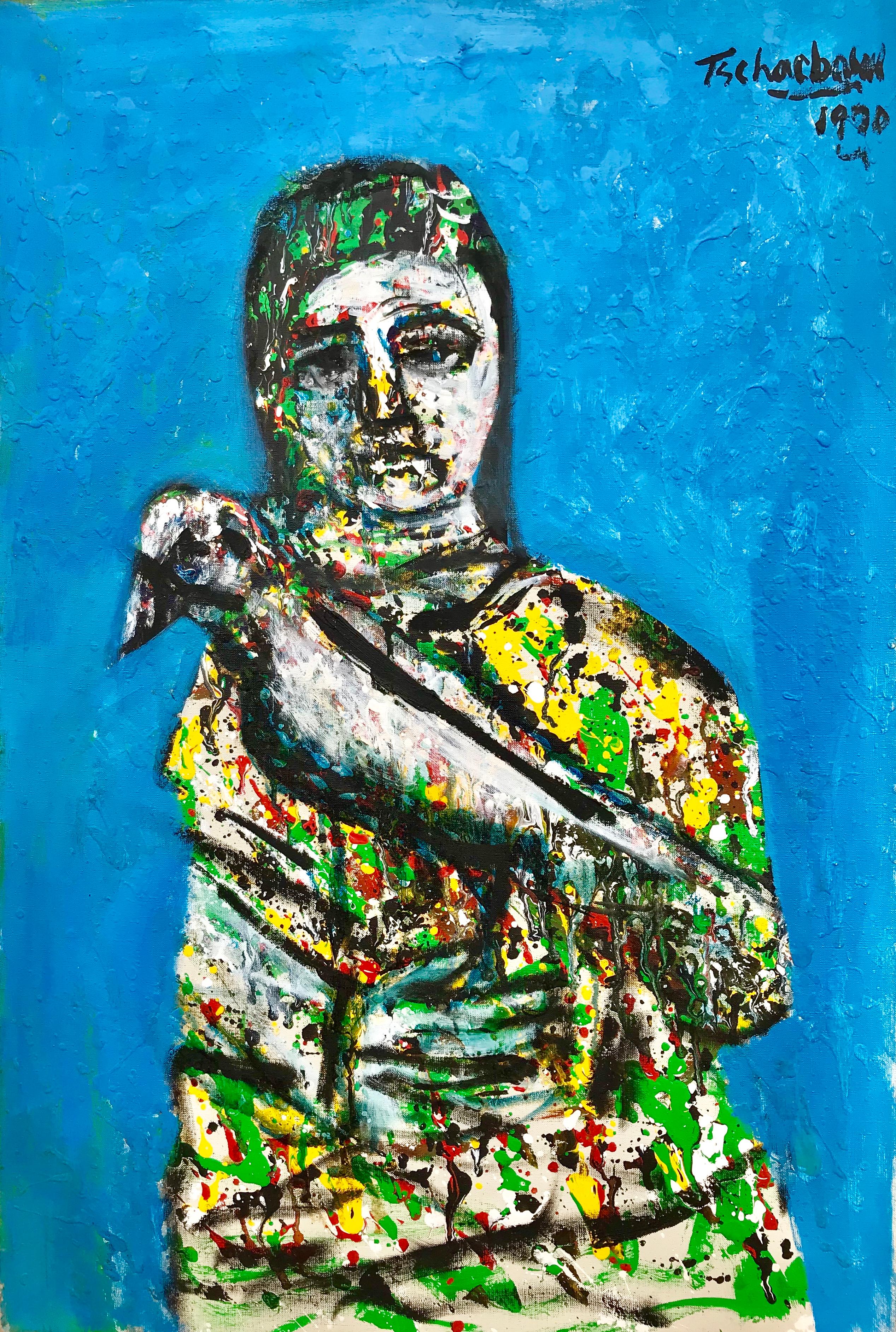 "Mujer con pájaro grande"