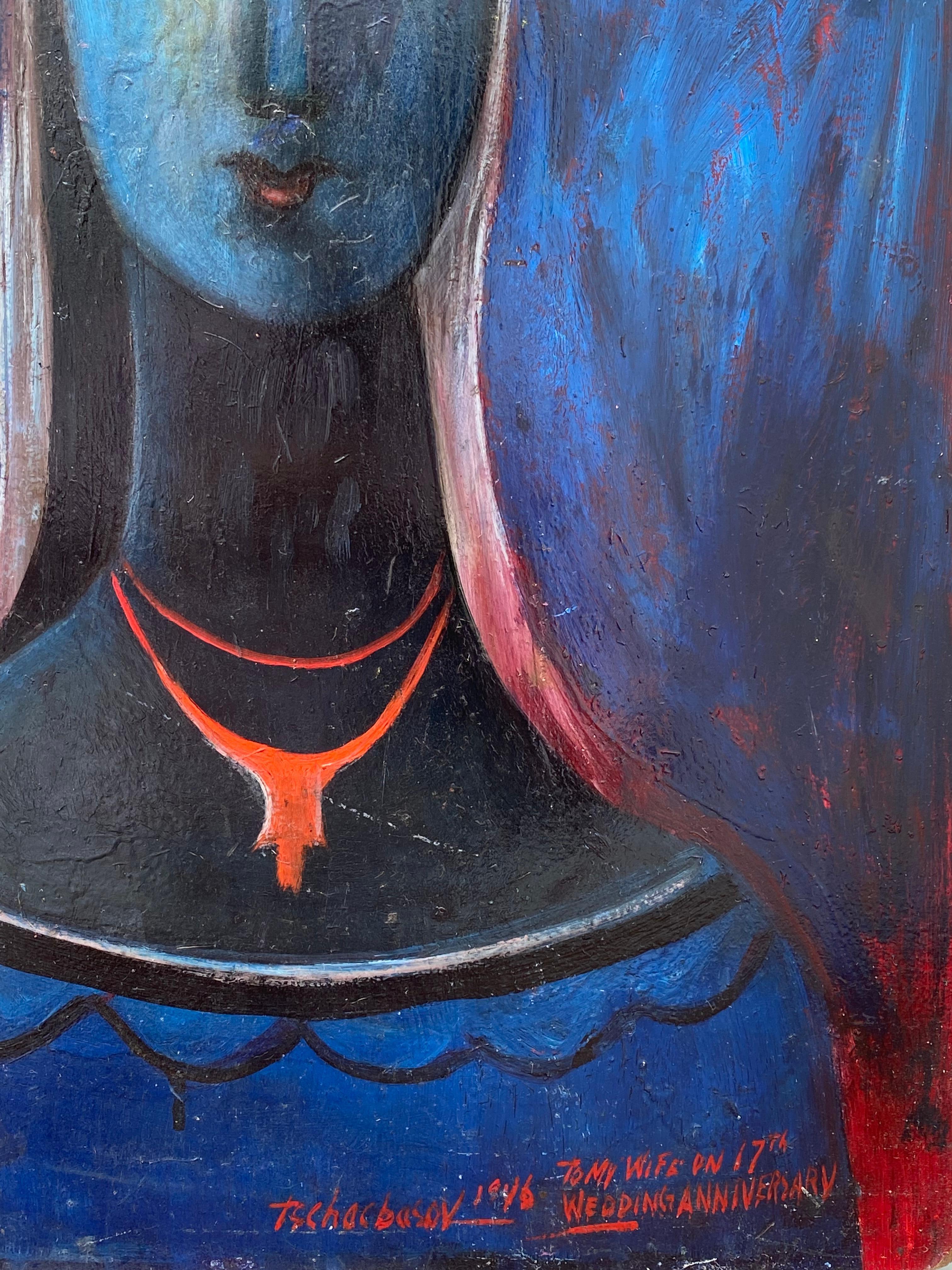 “Woman with Orange Necklace” - Modern Painting by Nahum Tschacbasov