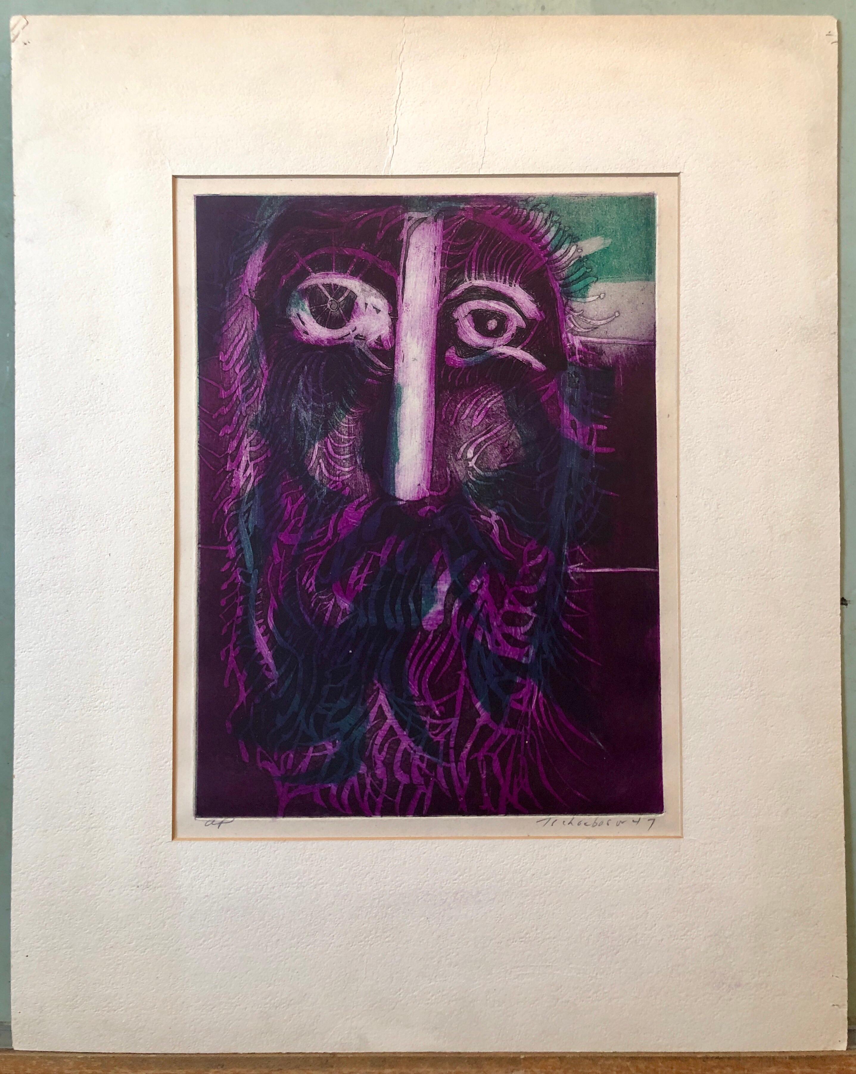 1947 Nahum Tschacbasov Aquatint Judaica Etching Prophet Modernist WPA Artist 3