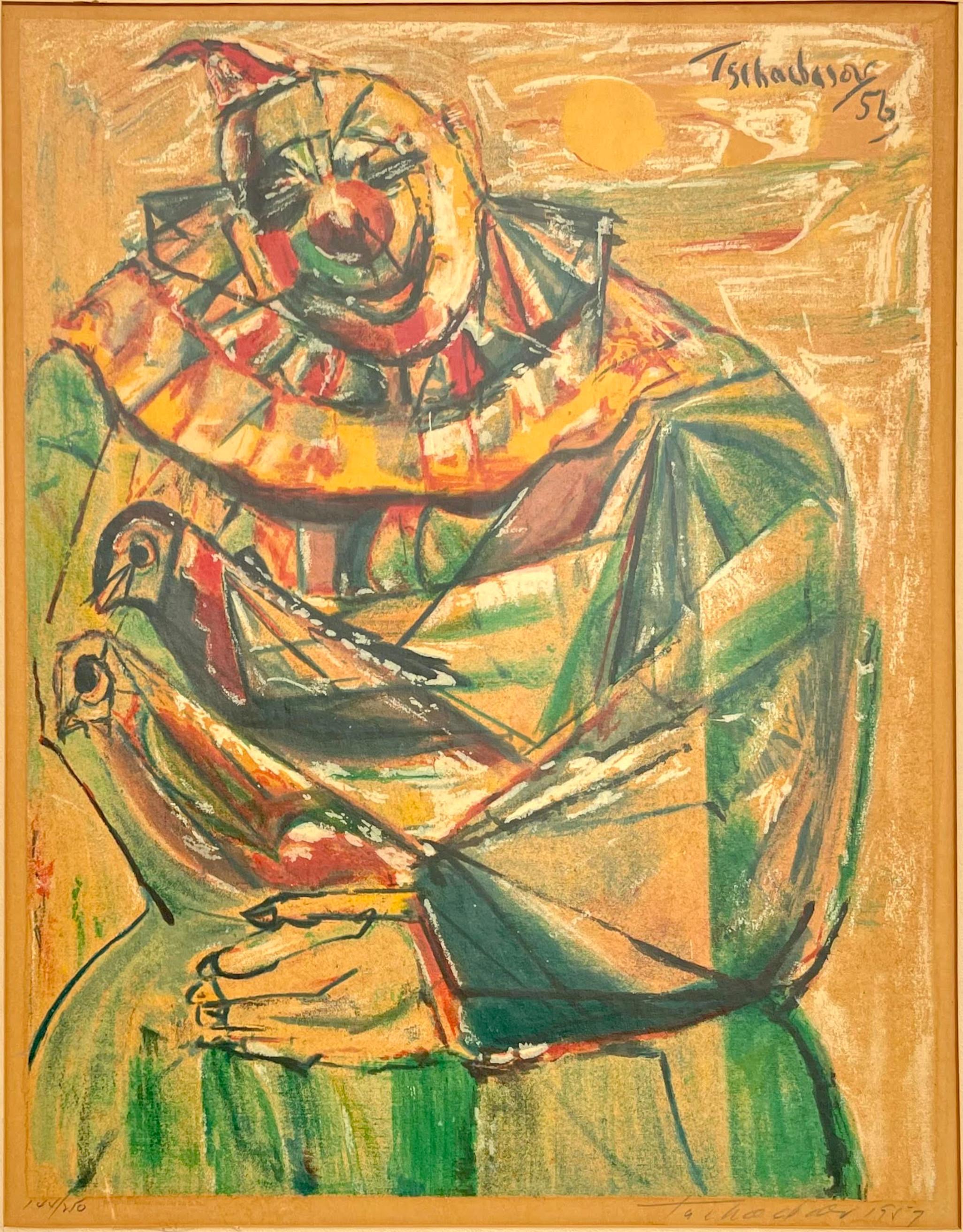 Impression de clowns moderne du milieu du siècle, signée à la main 144/250, artiste américain d'origine russe - Print de Nahum Tschacbasov