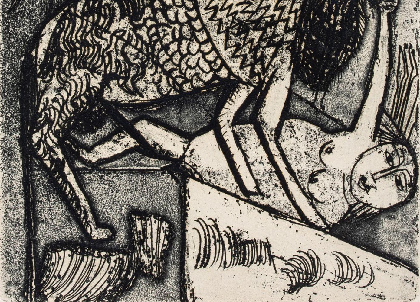 Groupe de figurines nues - Surréalisme Print par Nahum Tschacbasov