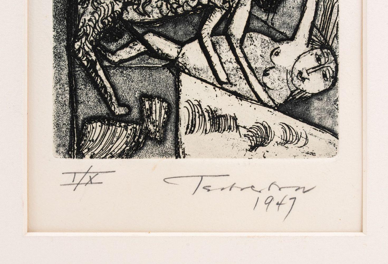Nahum Tschacbasov (russe/américain, 1899-1994), Groupe de figures nues, gravure surréaliste sur papier, 1949, signée au crayon et datée en bas à droite, édition numérotée 