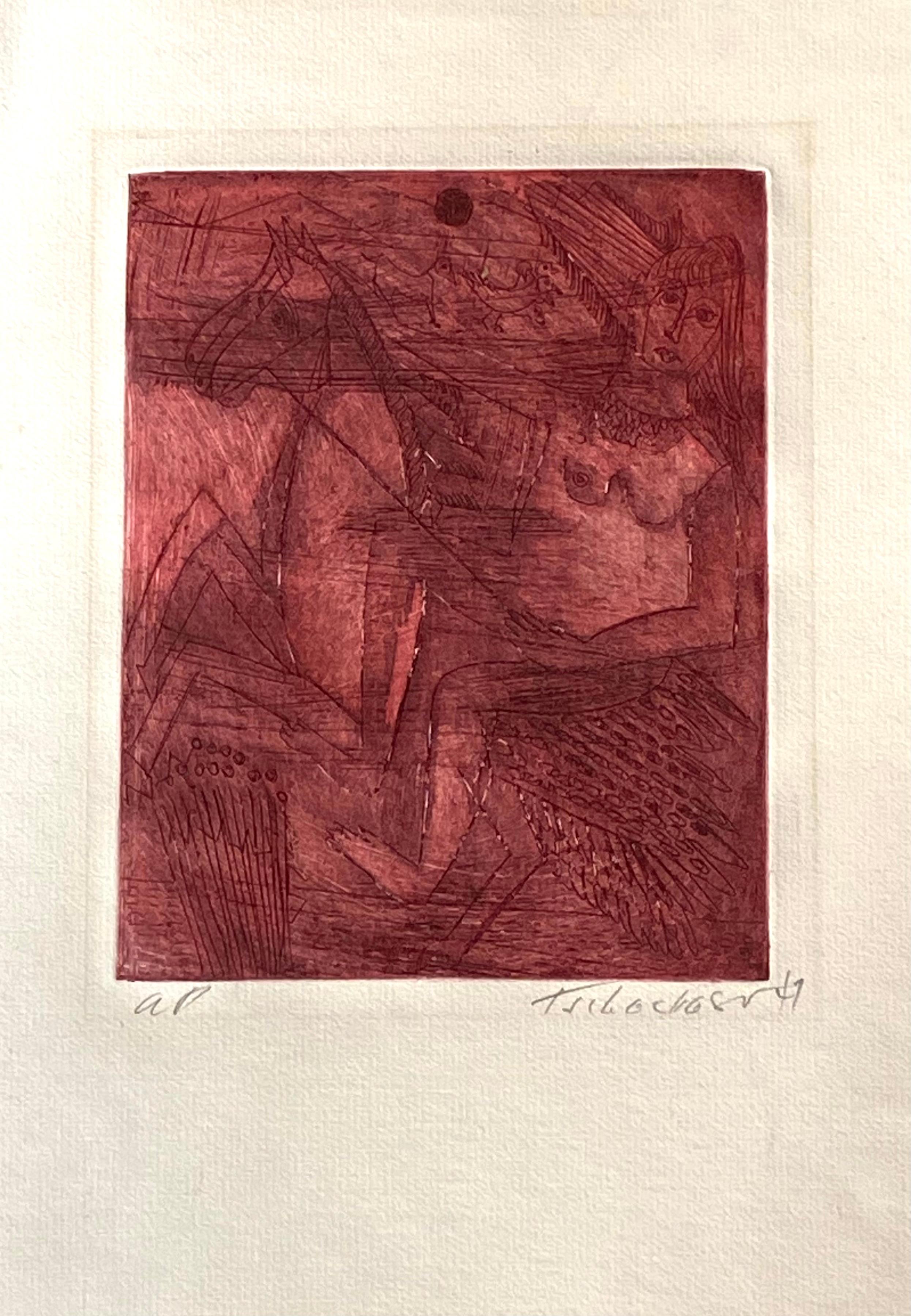 Frau mit Reiterpferd – Print von Nahum Tschacbasov