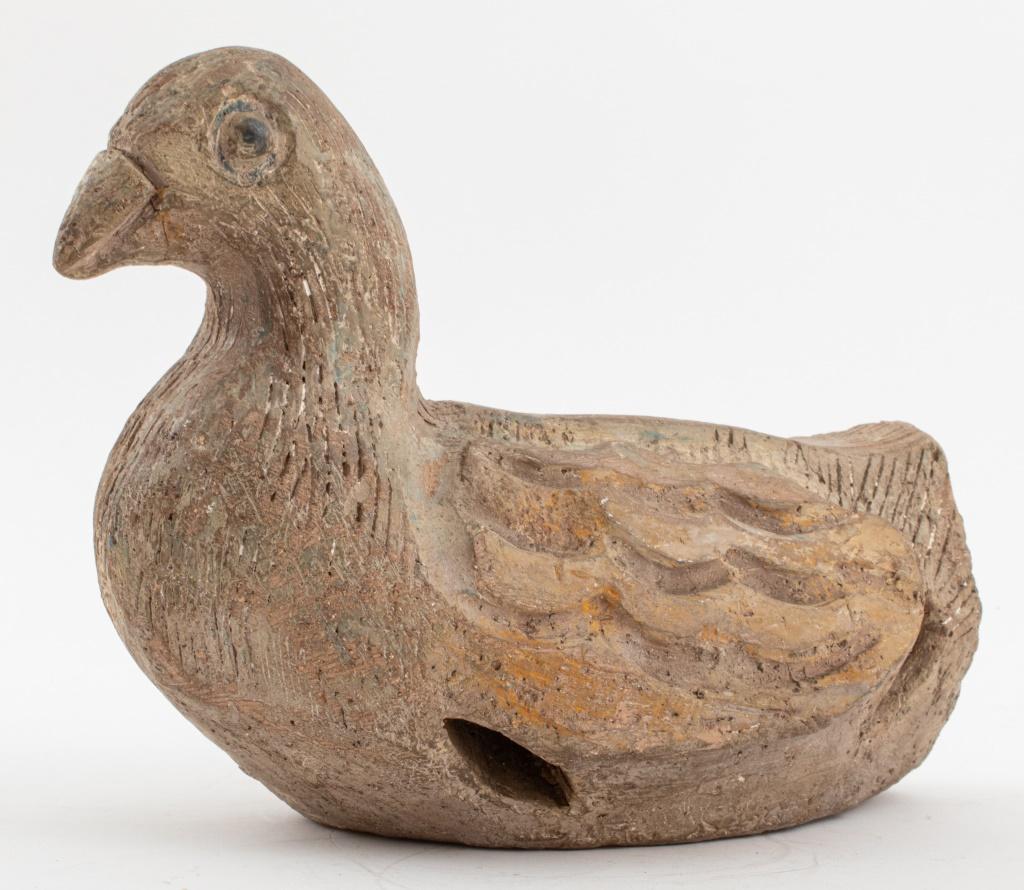 Nahum Tschacbasov (American-Russian, 1899-1994) modern art ceramic hollowed duck sculpture, signed on bottom. 10