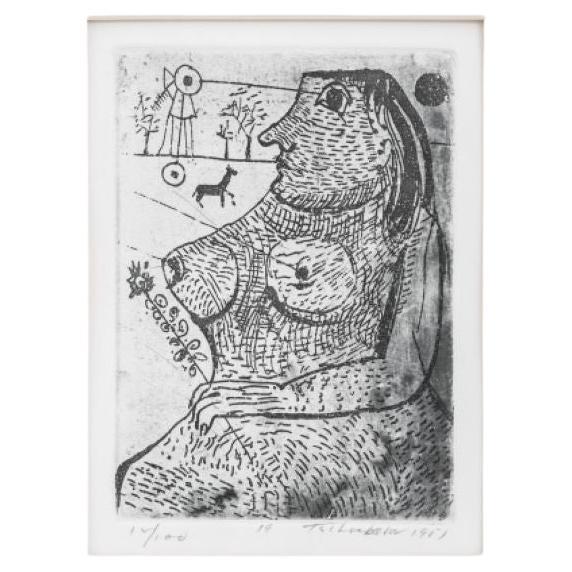 Nahum Tschacbasov Nude Woman Etching, 1951 For Sale