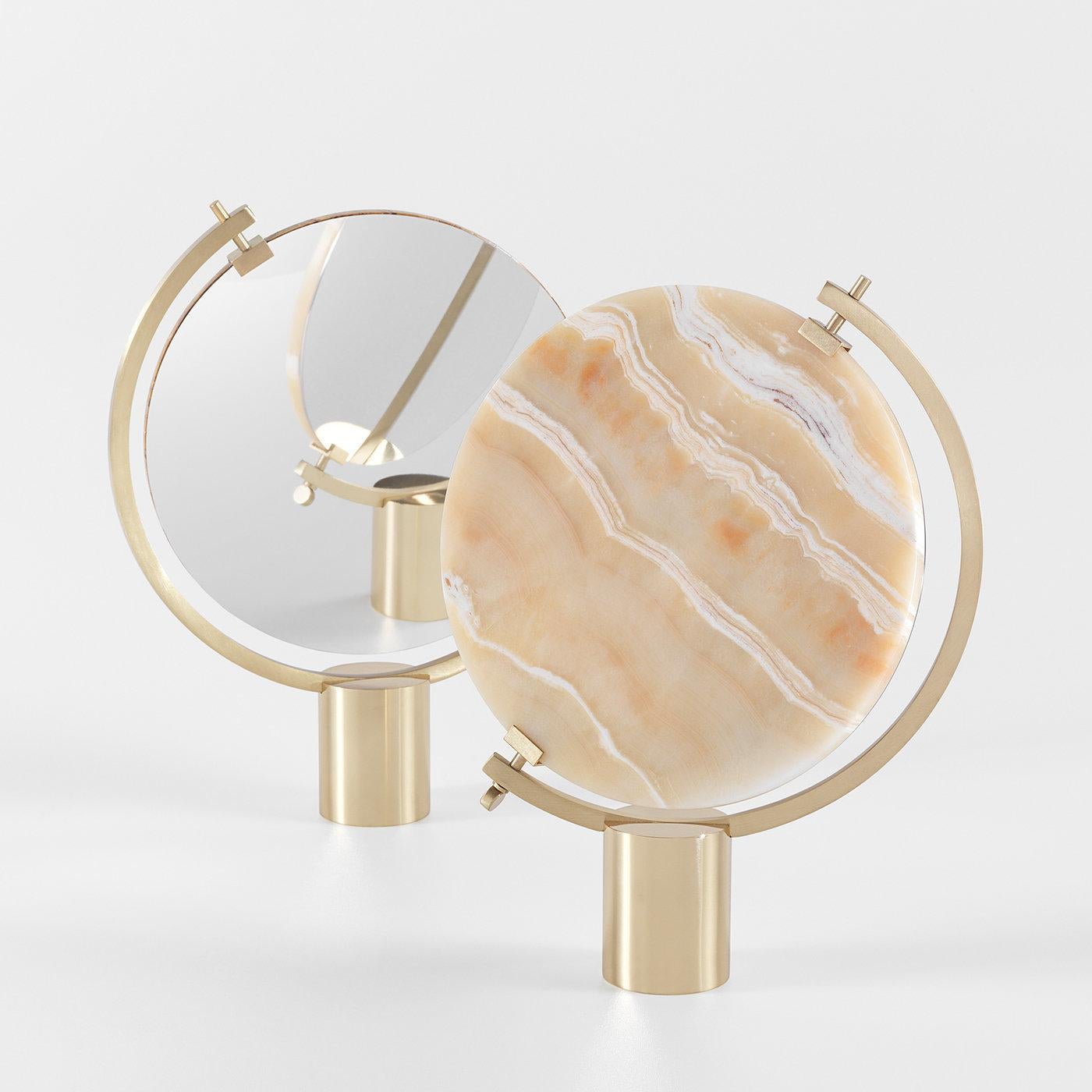 Italian Naia Tabletop Mirror in Honey Onyx Marble by CTRLZAK For Sale