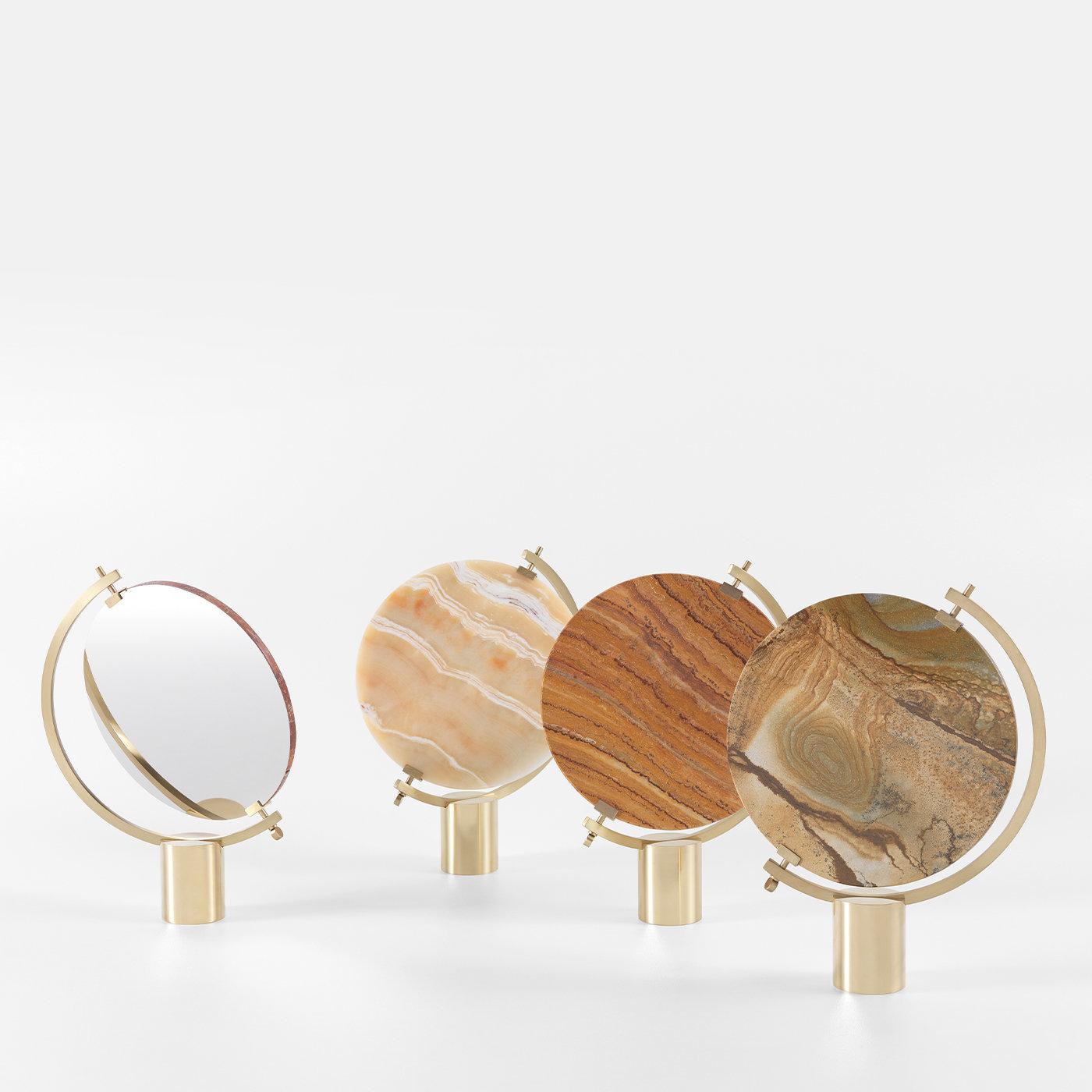 Contemporary Naia Tabletop Mirror in Honey Onyx Marble by CTRLZAK For Sale