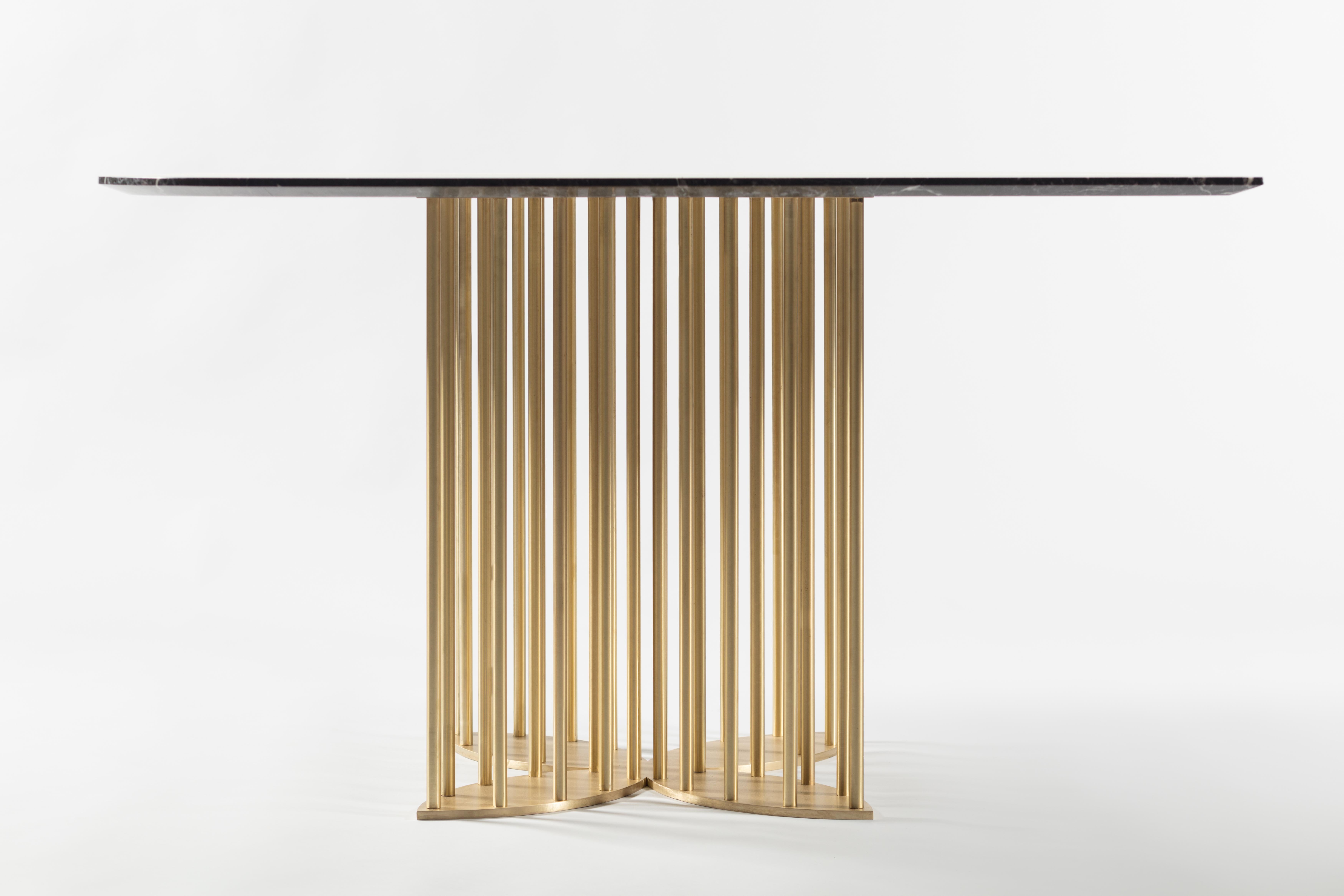 Modern Naiad Designer Marble Dining Table with Brass or Stainless Steel Leg Custom Made For Sale