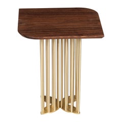 Naiad Wood Side Table with Brass or Stainless Steel Leg Custom Made