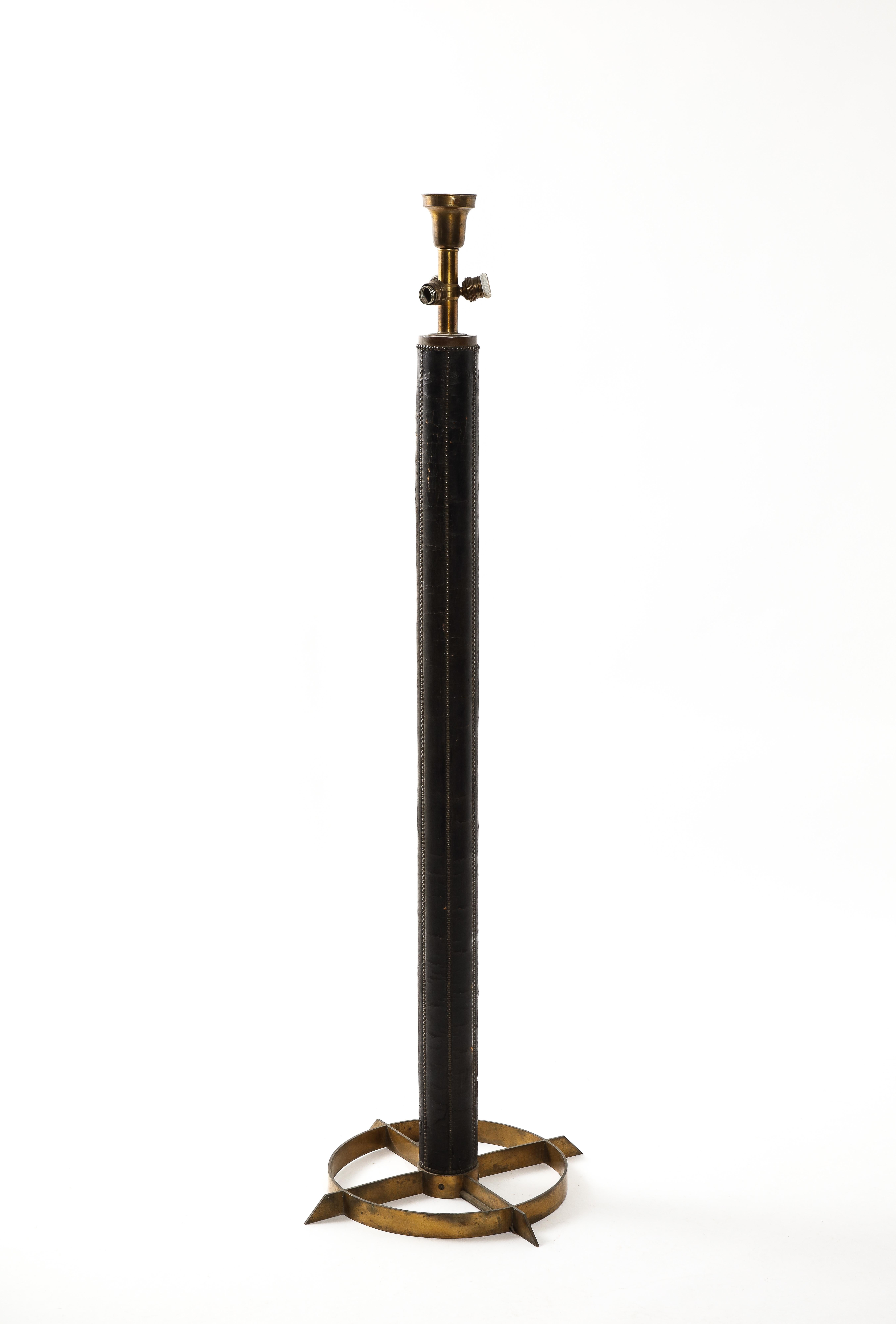 Nail Studded Leather Floor Lamp, France 1960s For Sale 4