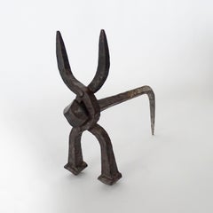 Nails Shaped into a Surreal Bull Figure Andirons in Wrought Iron, Italy 1950