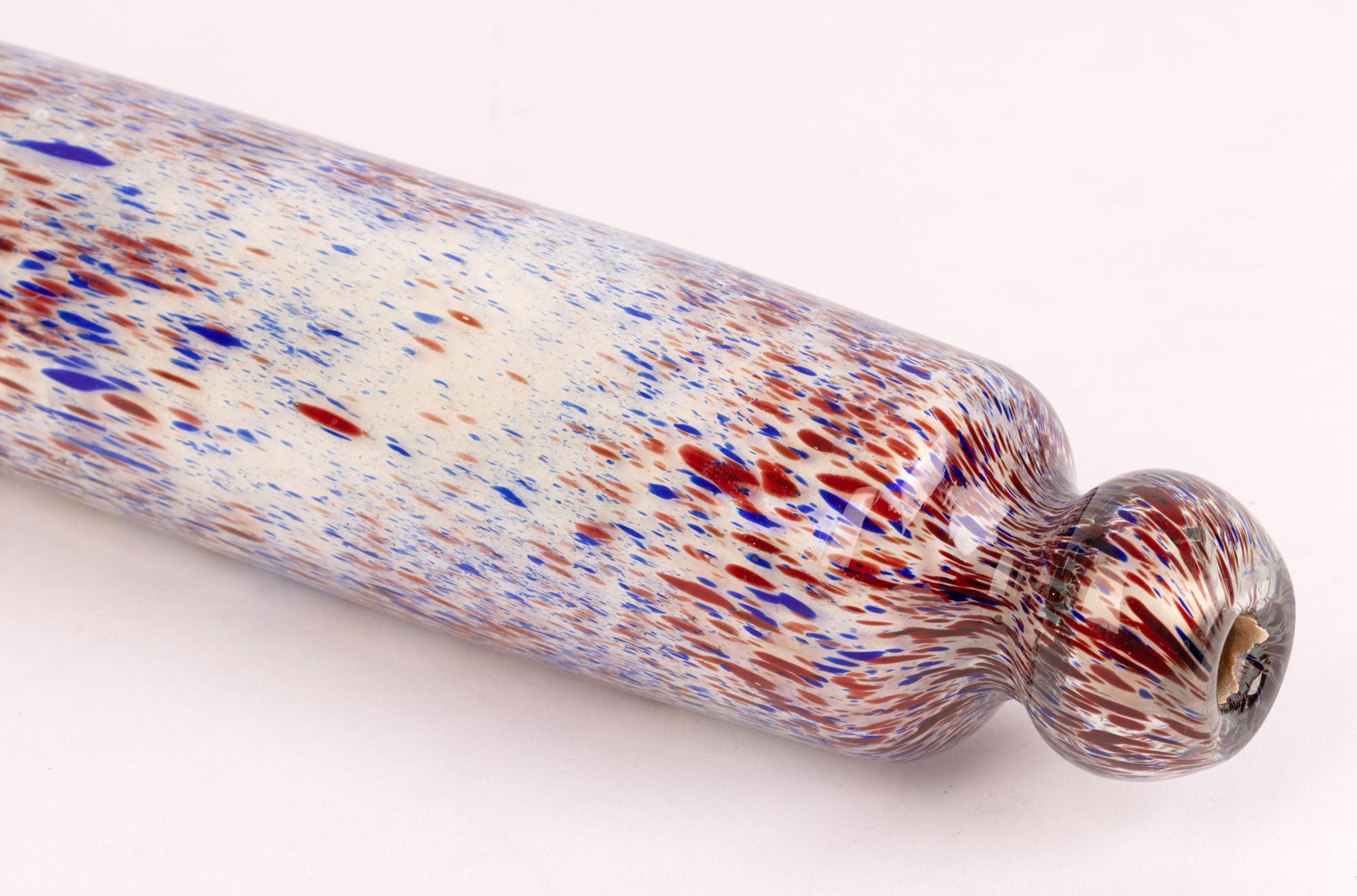 Blown Glass Nailsea Hand-Blown Antique Glass Rolling Pin with Colored Inclusions For Sale