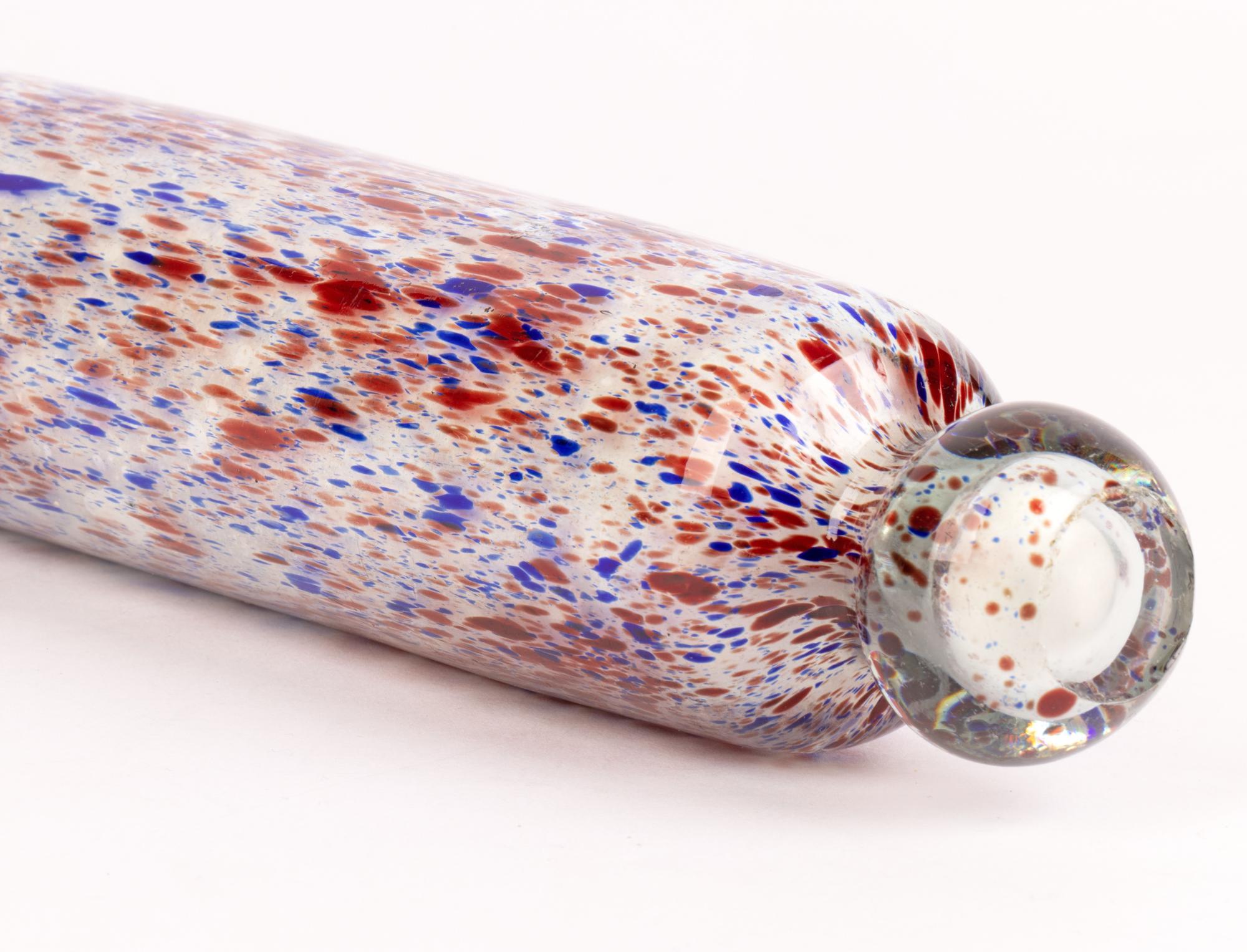 Victorian Nailsea Hand-Blown Antique Glass Rolling Pin with Colored Inclusions For Sale