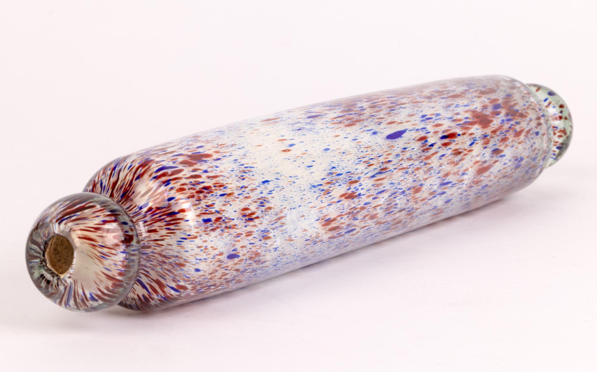 English Nailsea Hand-Blown Antique Glass Rolling Pin with Colored Inclusions For Sale