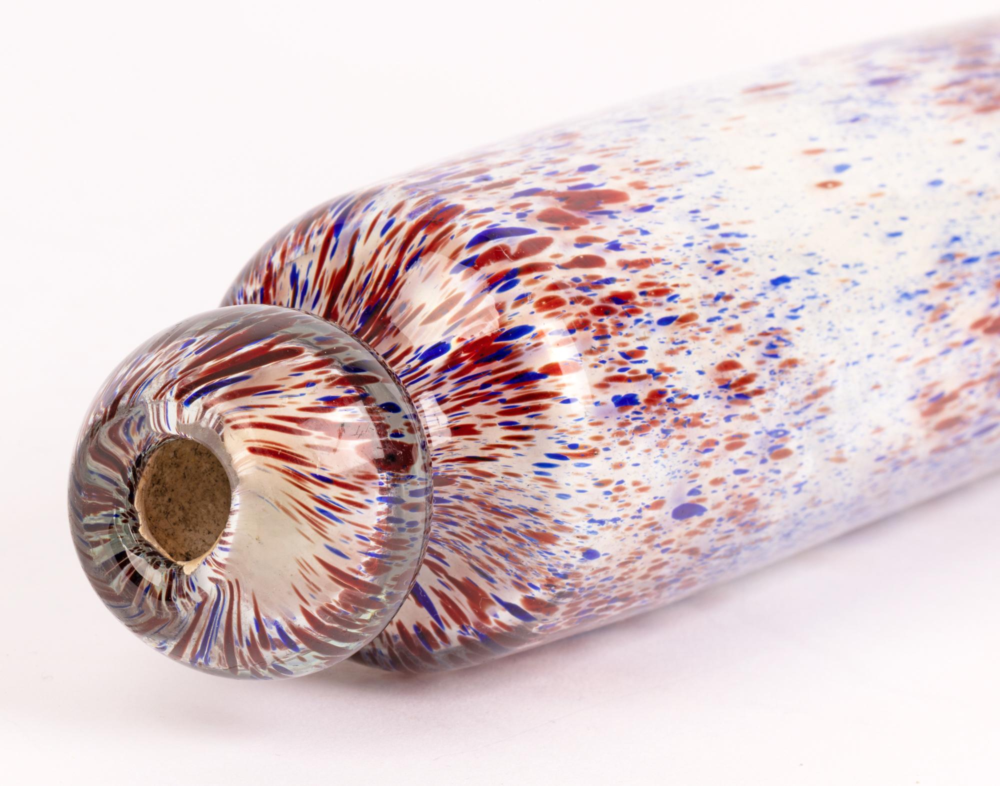 Hand-Crafted Nailsea Hand-Blown Antique Glass Rolling Pin with Colored Inclusions For Sale